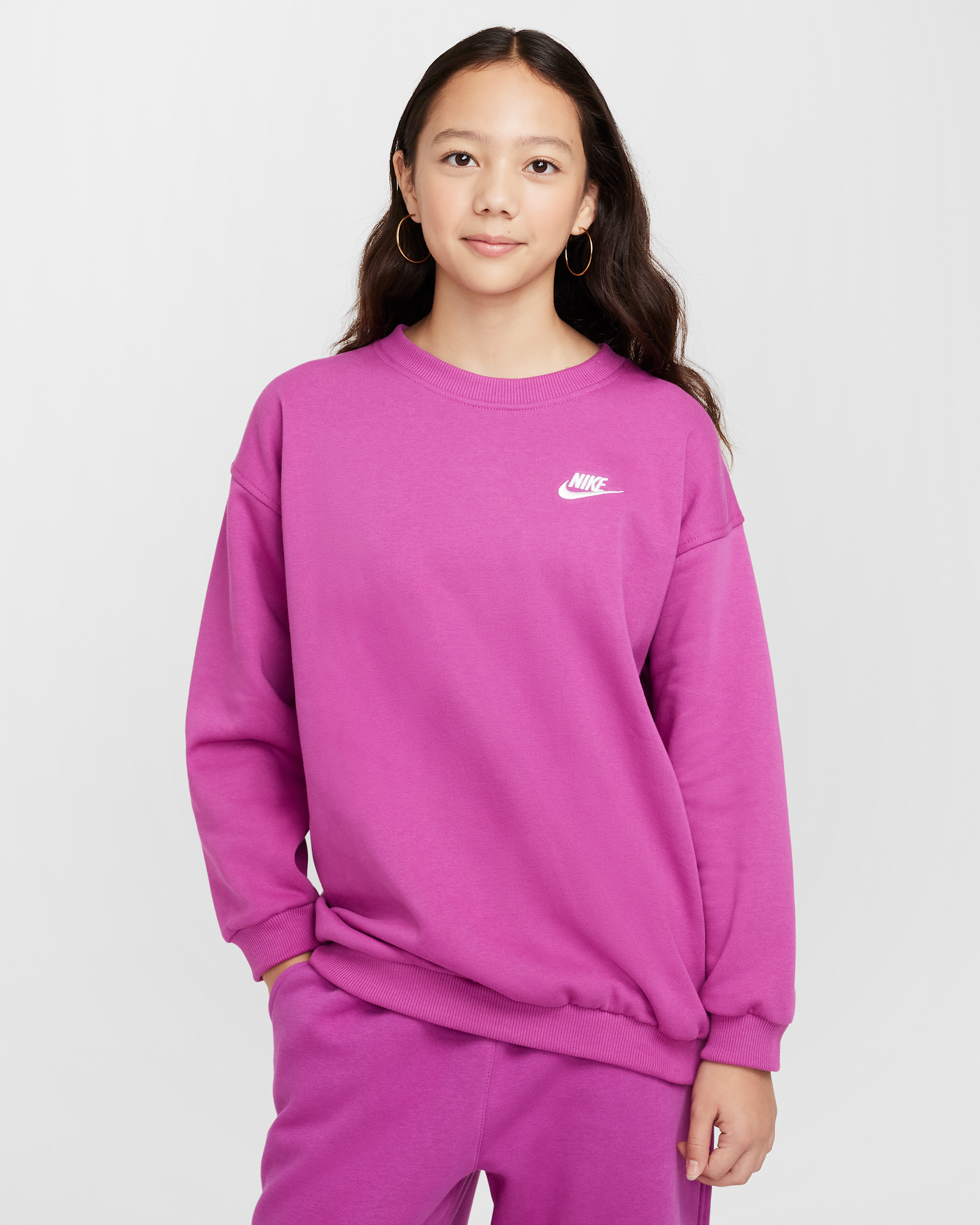 Nike Sportswear Club Fleece Big Kids' Oversized Sweatshirt - Hot Fuchsia/White