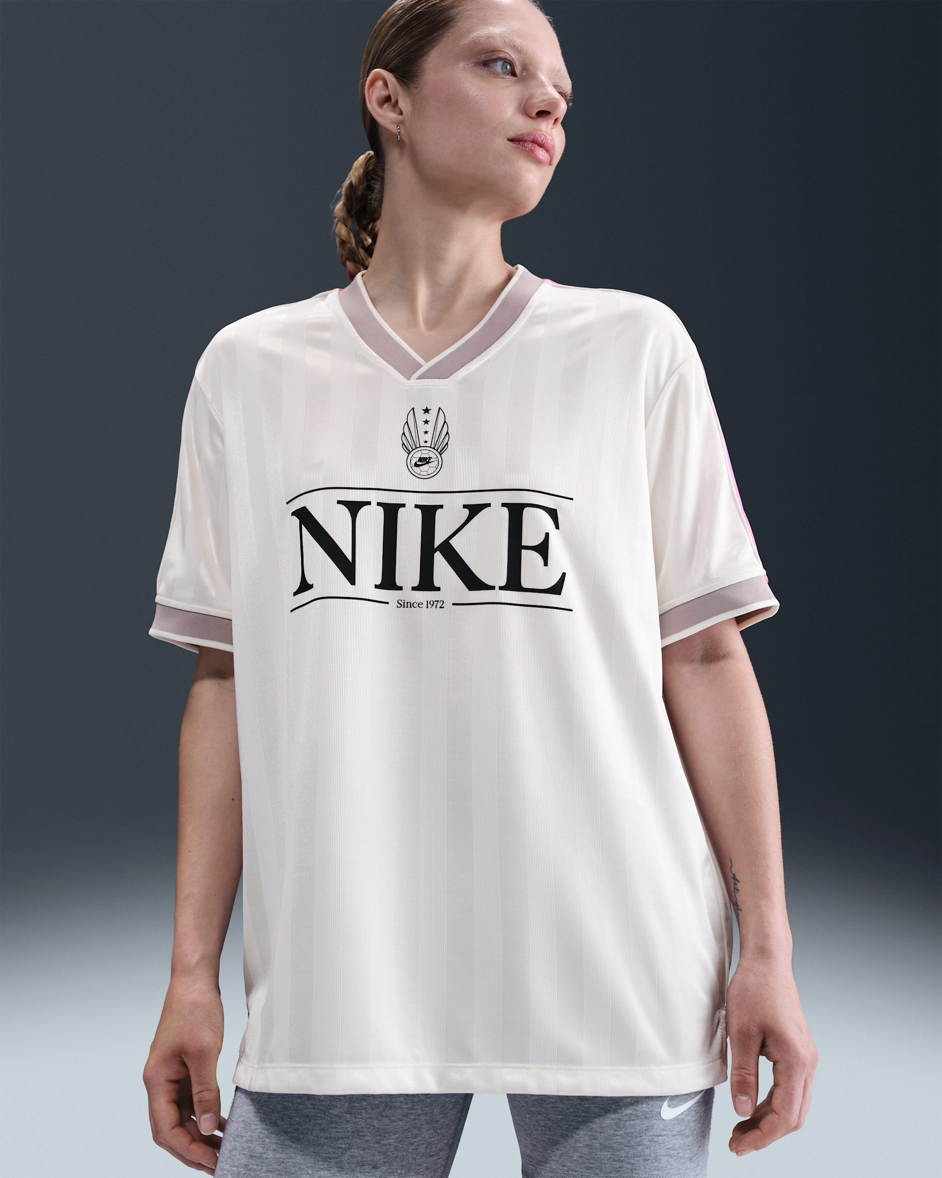 Nike Sportswear Women's V-Neck Jersey Top - Sail/Playful Pink/College Grey/Black