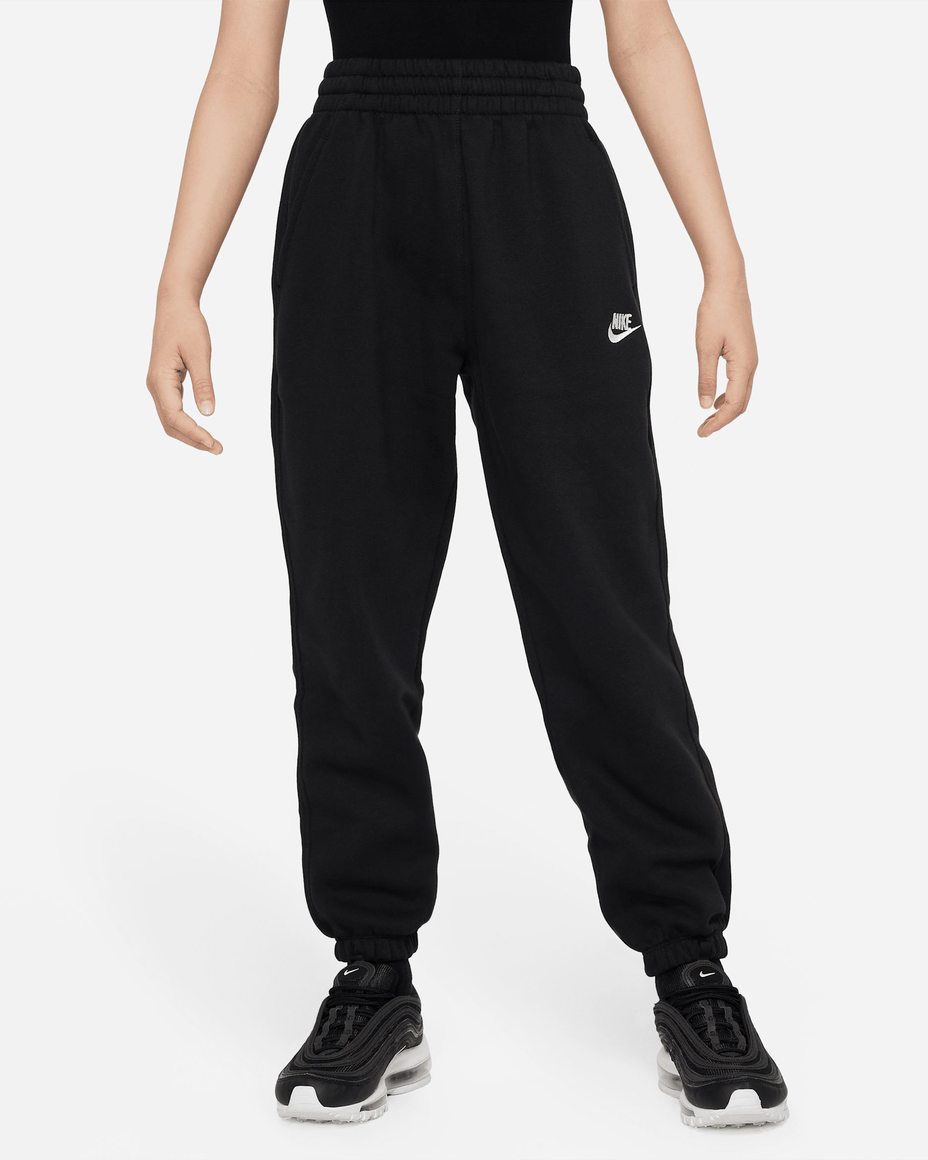 Nike Sportswear Club Fleece Older Kids' Loose Trousers - Black/Black/White