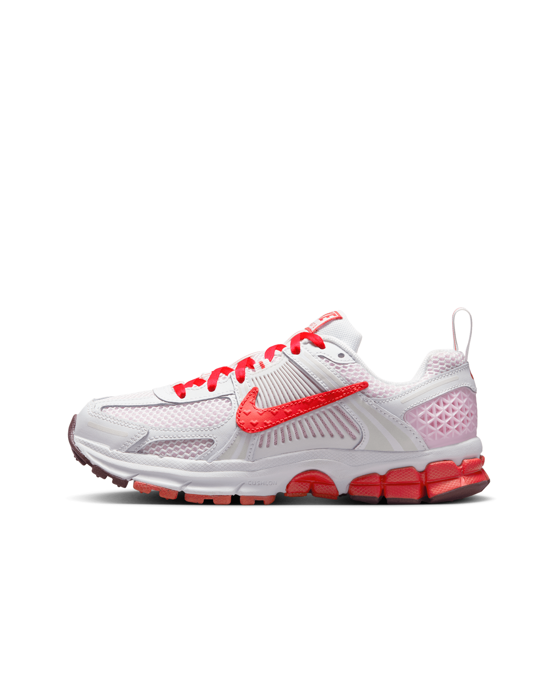 Tenis para niños grandes Nike Vomero 5 - Blanco cumbre/Espuma rosa/Rojo team oscuro/Carmesí claro