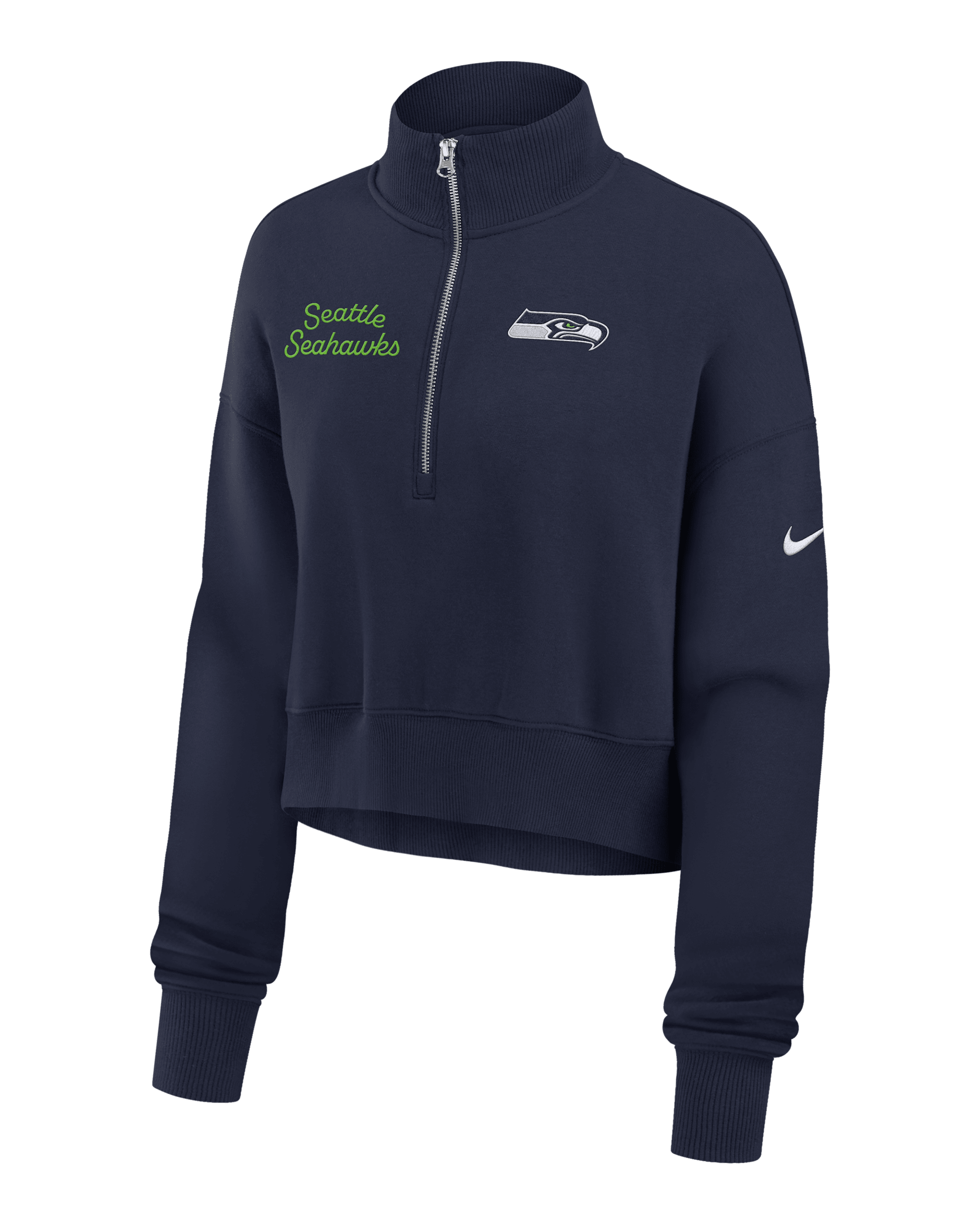 Sudadera de cuello redondo Nike de la NFL cropped de cierre de 1/4 para mujer Seattle Seahawks Phoenix - Azul marino