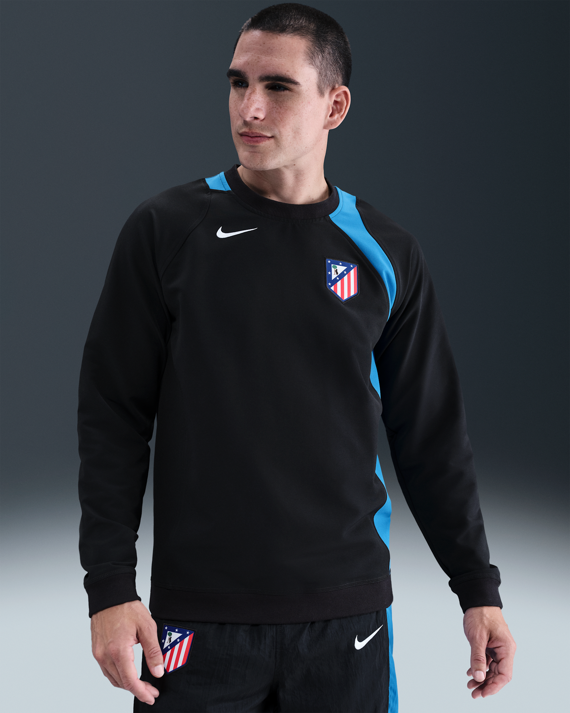 Atlético Madrid Third Men's Nike Total 90 Soccer Crew-Neck Top - Black/Photo Blue/White