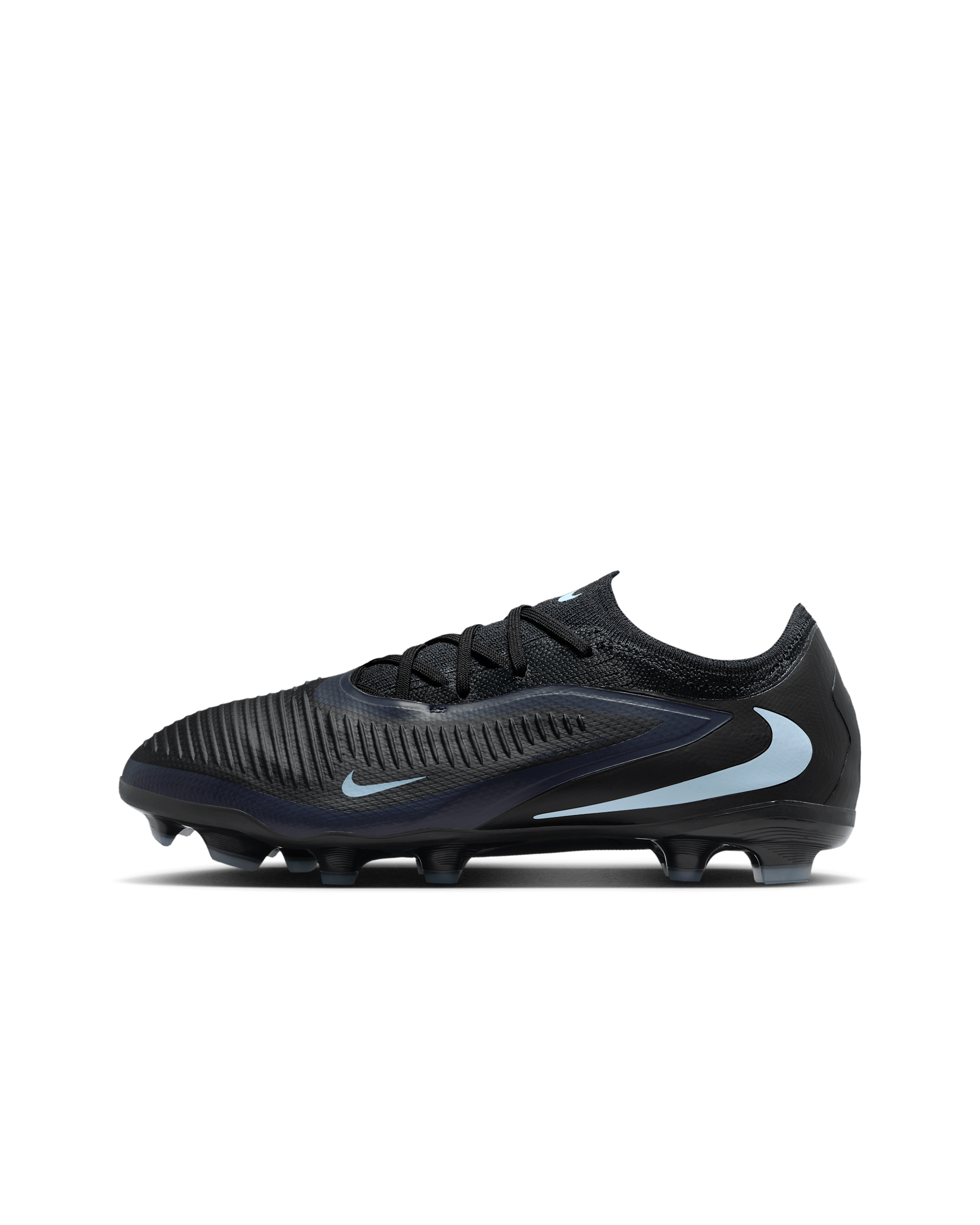 Tacos de fútbol para terrenos múltiples para niños grandes Nike Jr. Phantom 6 Low Pro - Negro/Negro