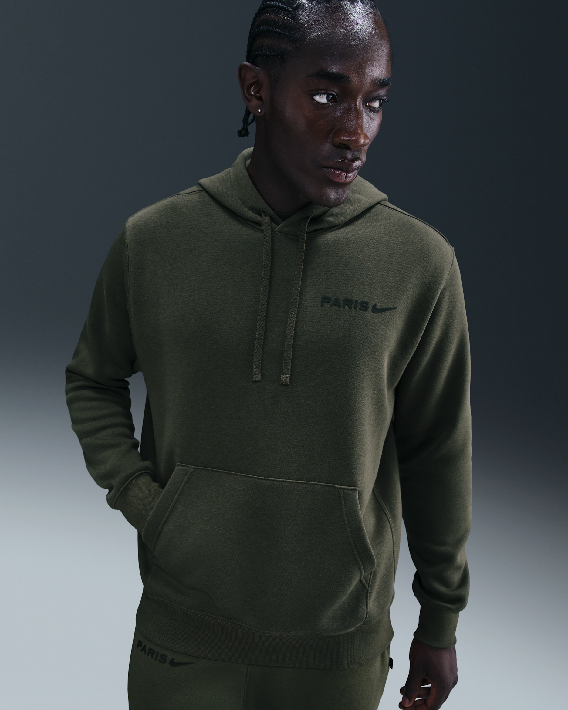 Sweat à capuche en Fleece Nike Football Paris Saint-Germain Club pour homme - Cargo Khaki/Noir