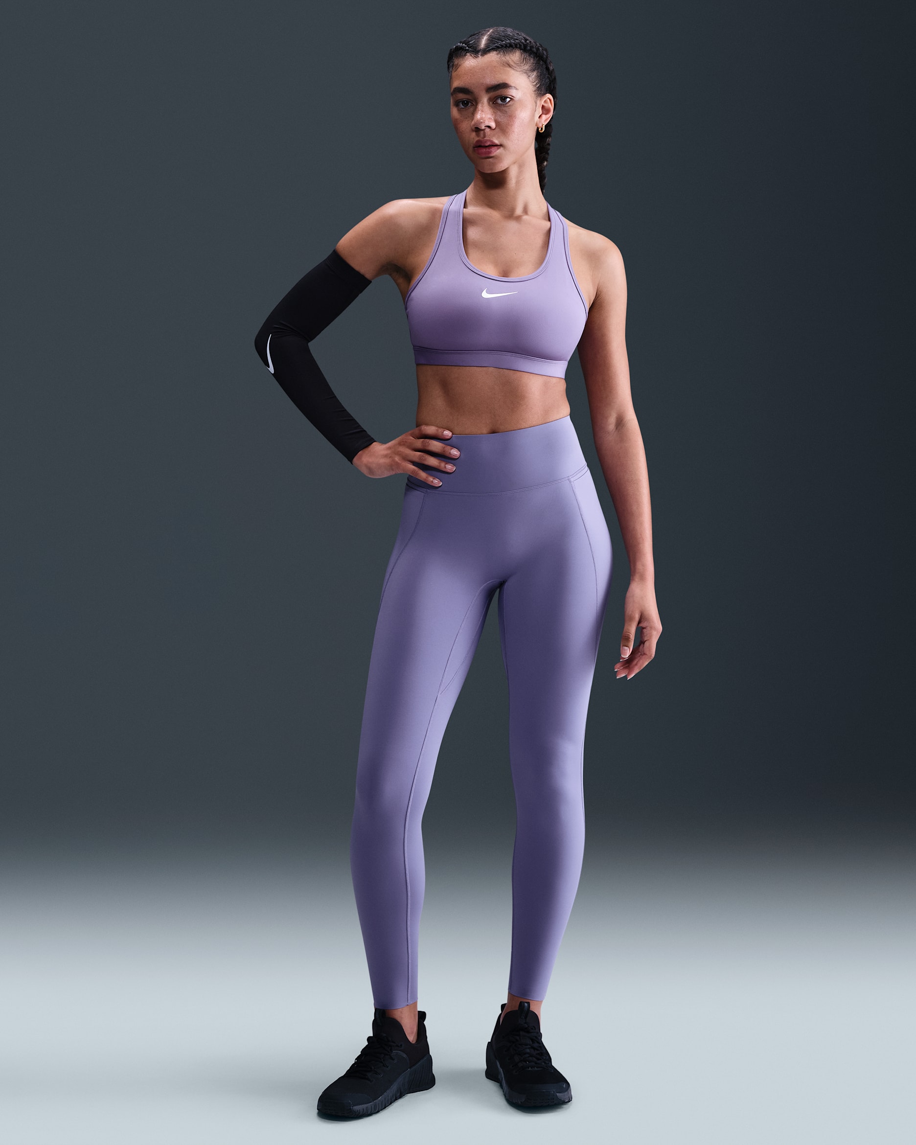 Leggings de cintura alta sin costura delantera de largo completo para mujer Nike Universa - Amatista empolvado/Morado cañón/Morado arena
