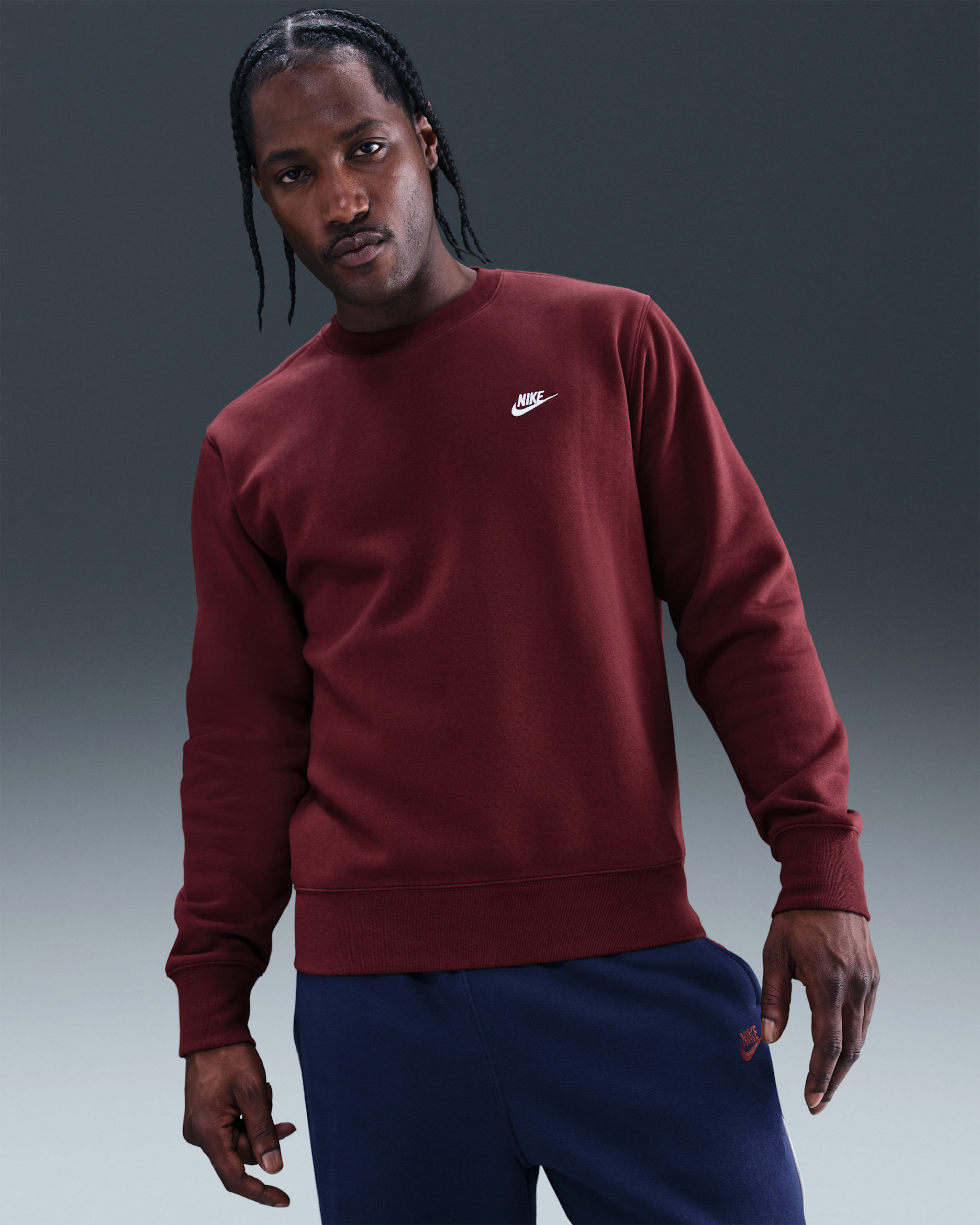 Nike Club Men's Fleece Crew - Dark Team Red/White