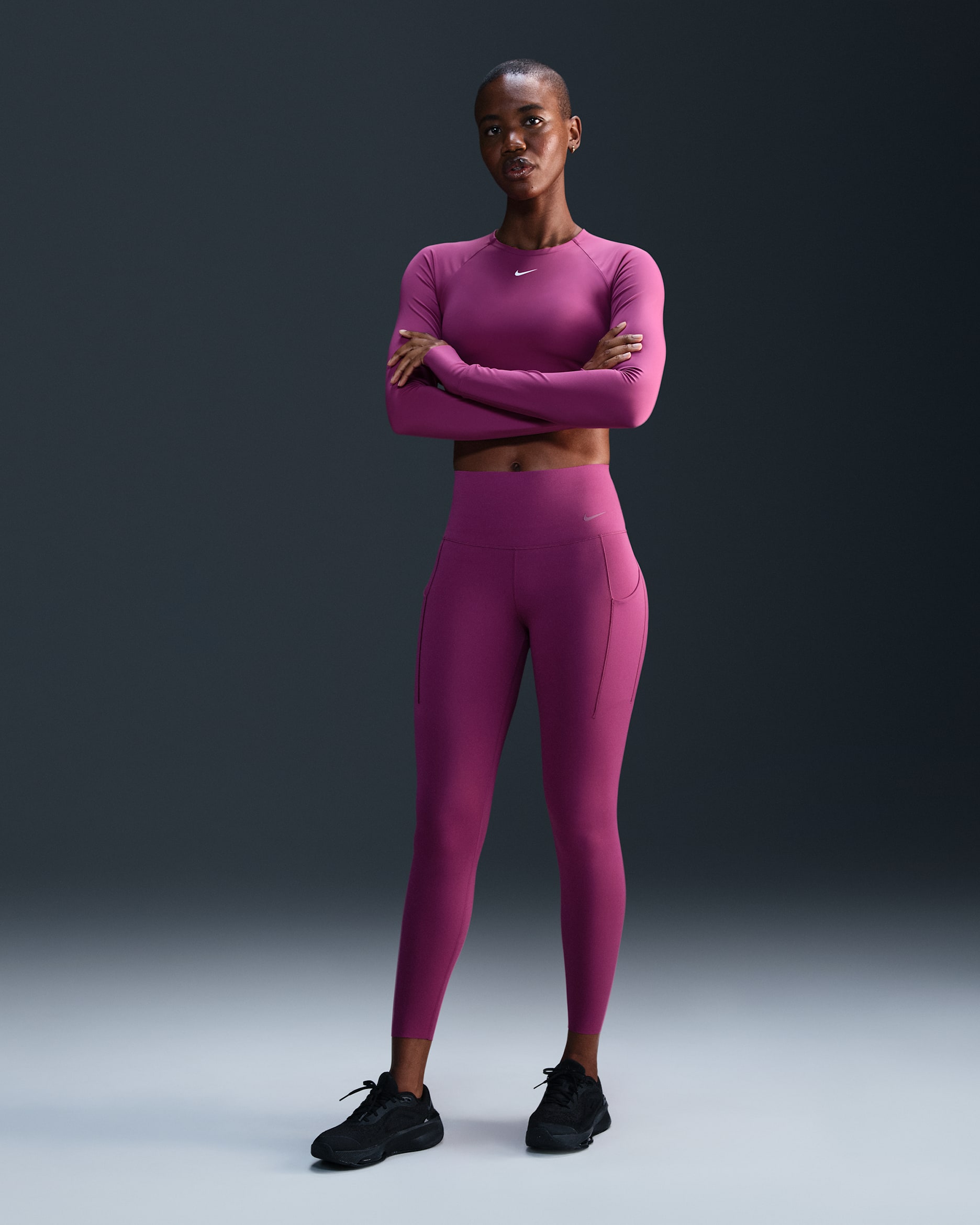 Nike Universa Women's High-Waisted 7/8 Leggings with No Front Seam - Hot Fuchsia/Black