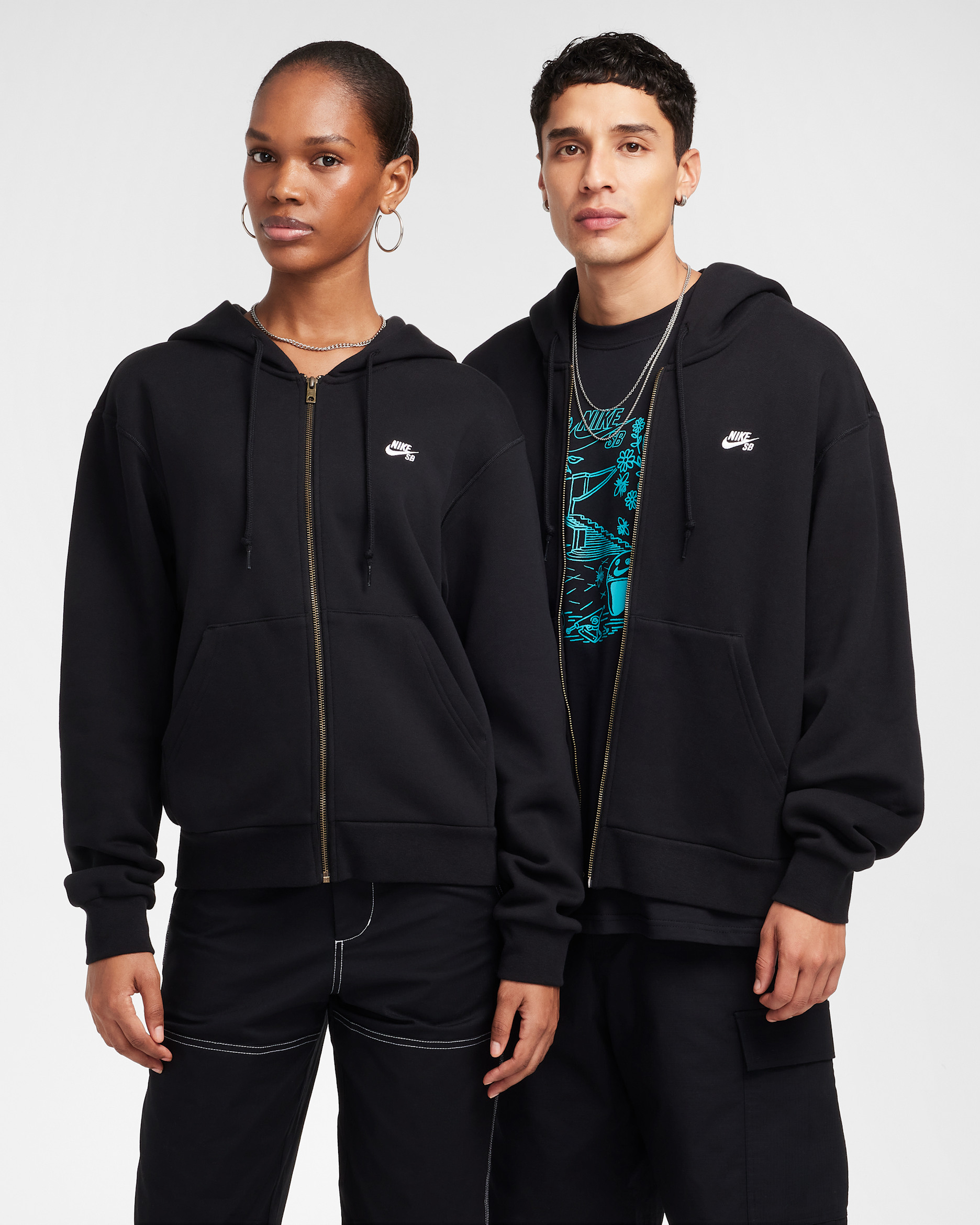 Nike SB Full-Zip Fleece Skate Hoodie - Black/White