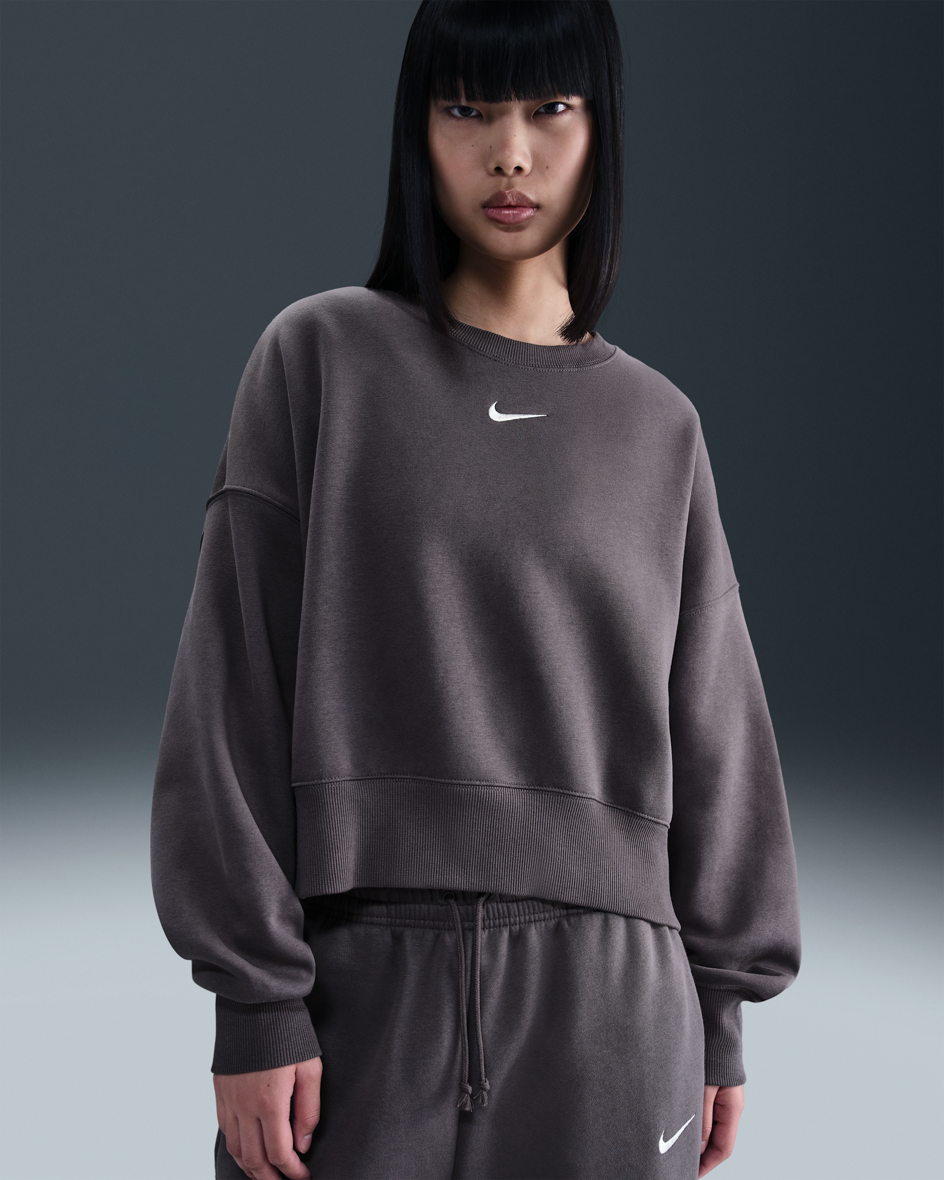 Nike Sportswear Phoenix Fleece Women's Over-Oversized Crew-Neck Sweatshirt - Thunder Grey/Sail