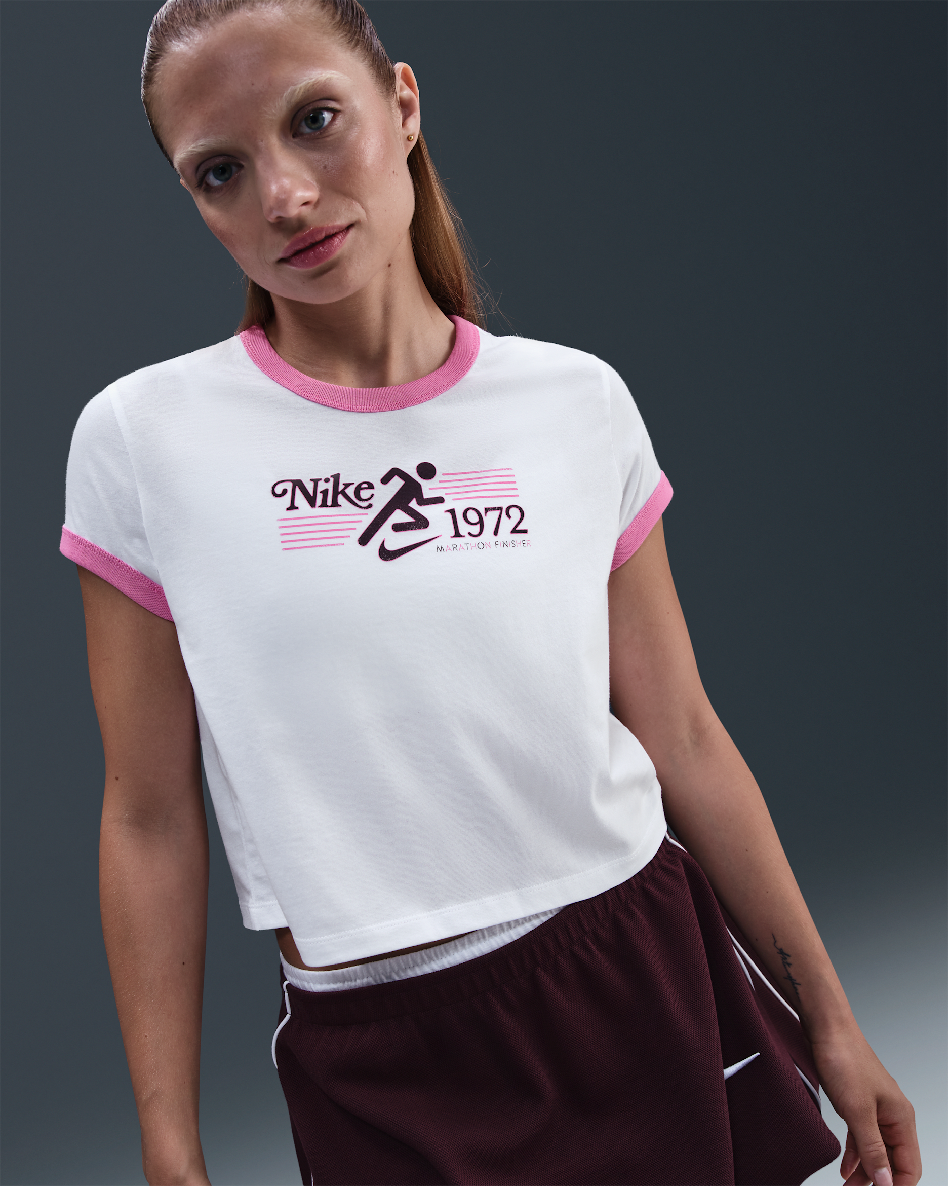 Nike Sportswear Women's Ringer T-Shirt - White/Playful Pink