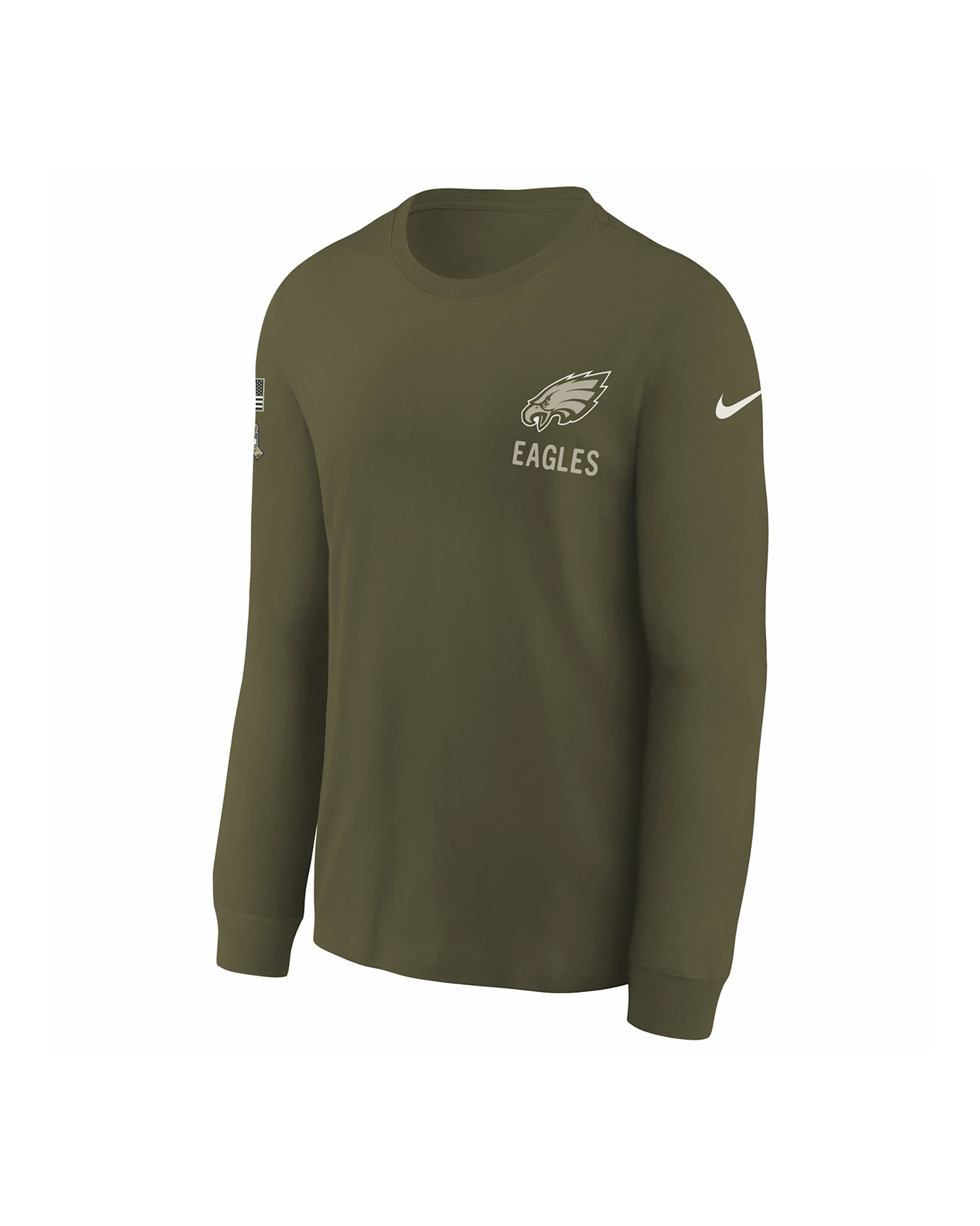Playera de manga larga para niños talla grande Nike de la NFL de los Philadelphia Eagles Salute to Service Sideline - Oliva