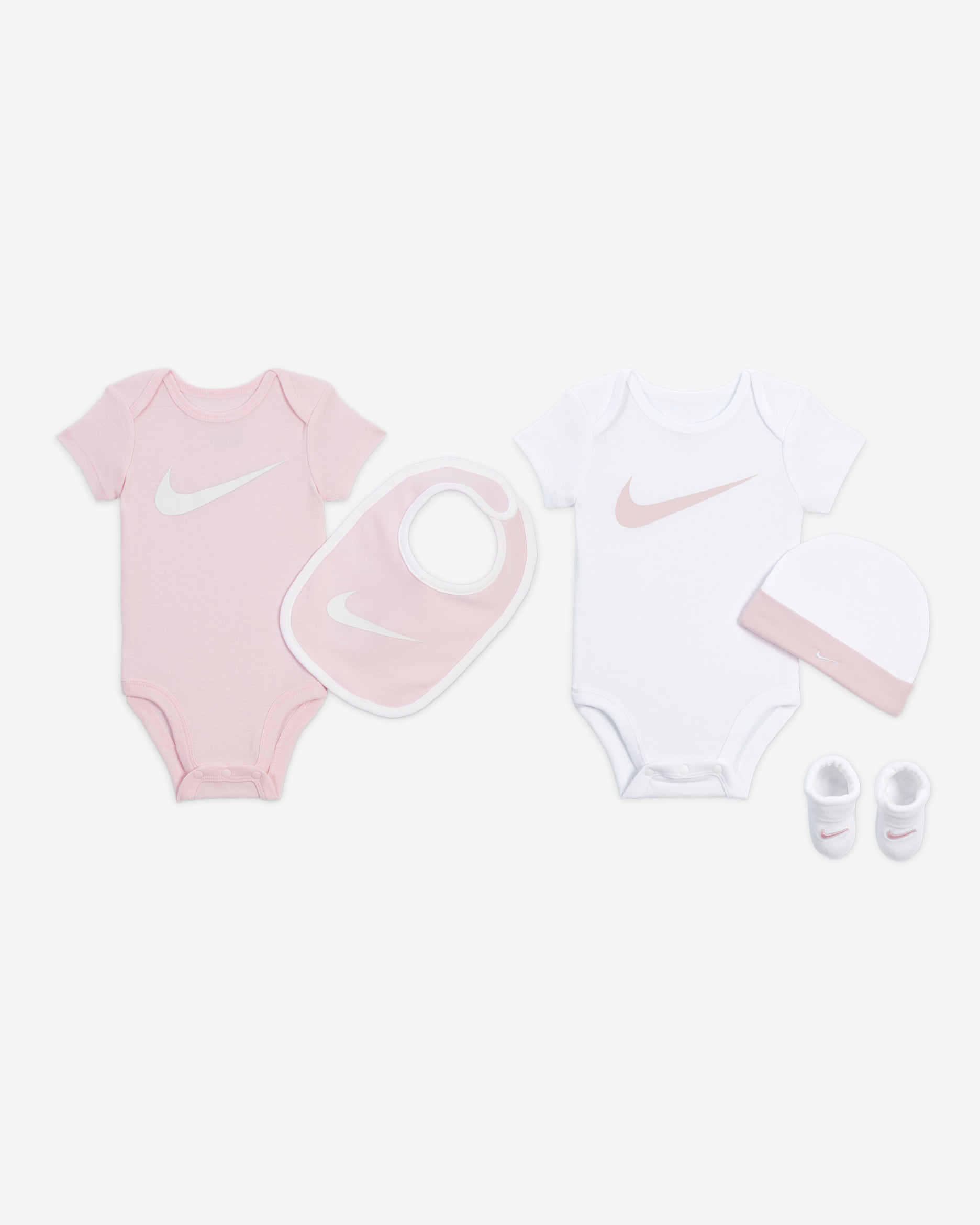 Conjunto de regalo en caja de 5 piezas para bebé Nike - Espuma rosa/Blanco