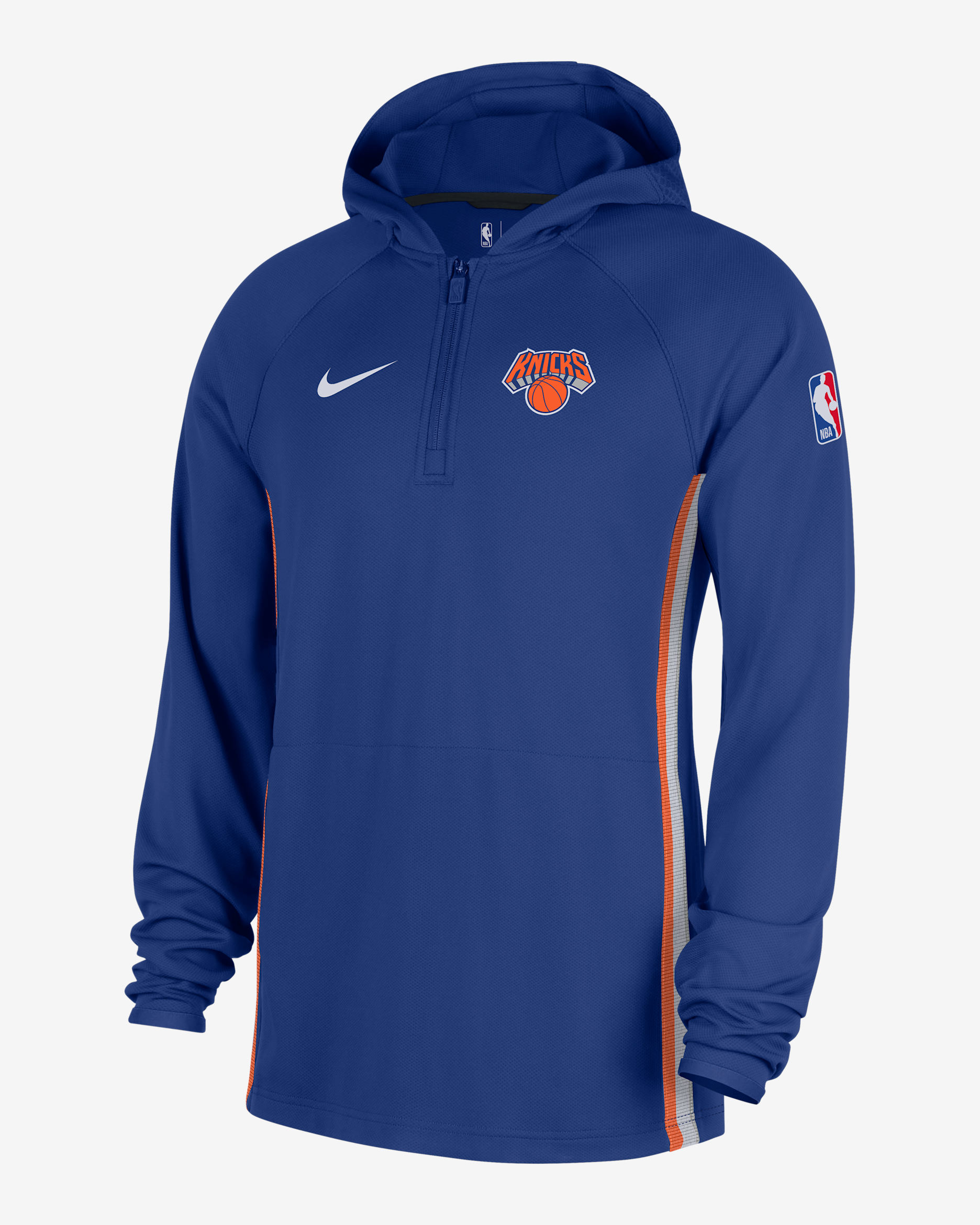 Sudadera con gorro Nike Dri-FIT de la NBA de cierre de 1/4 para hombre New York Knicks Zoned - Azul enérgico/Negro/Blanco