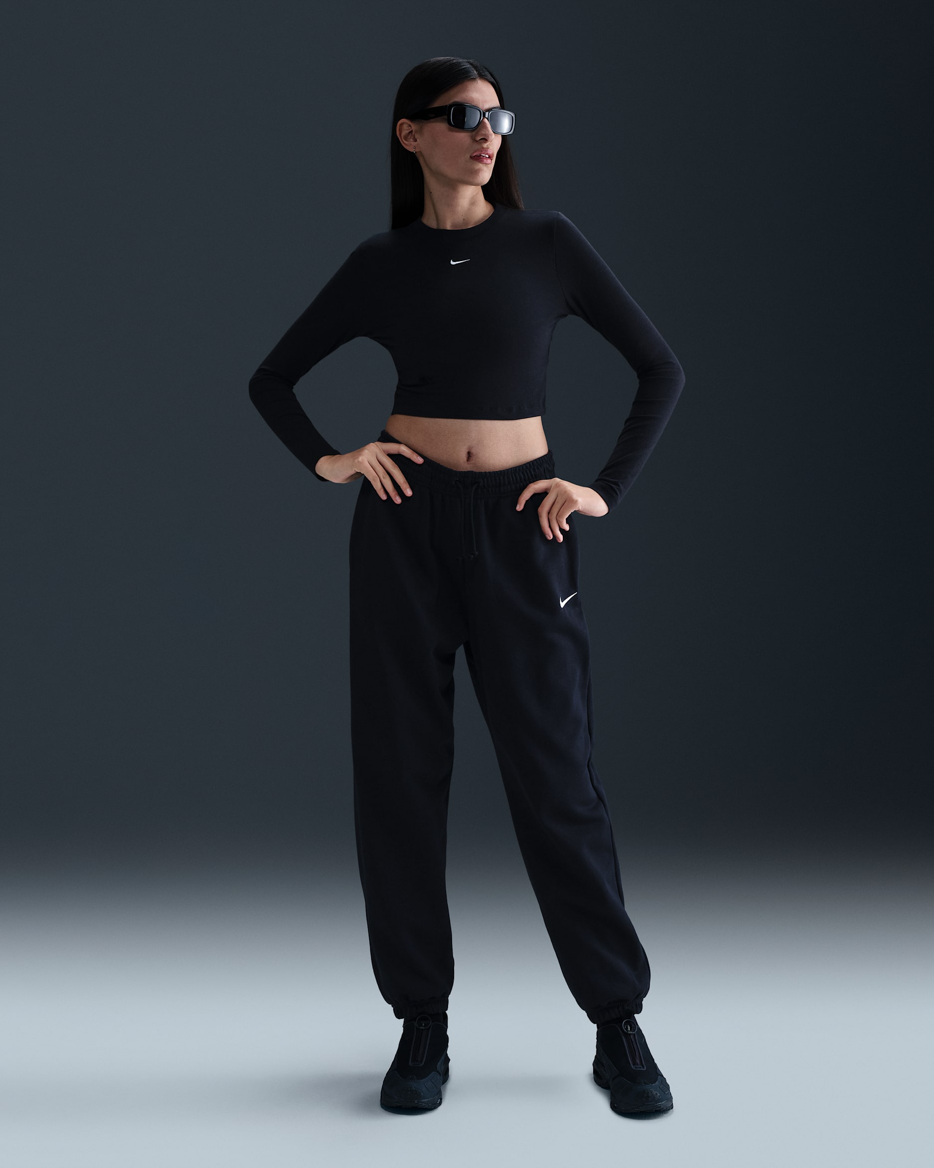 Pants de entrenamiento de French Terry oversized de tiro alto para mujer Nike Sportswear Phoenix Fleece - Negro/Vela