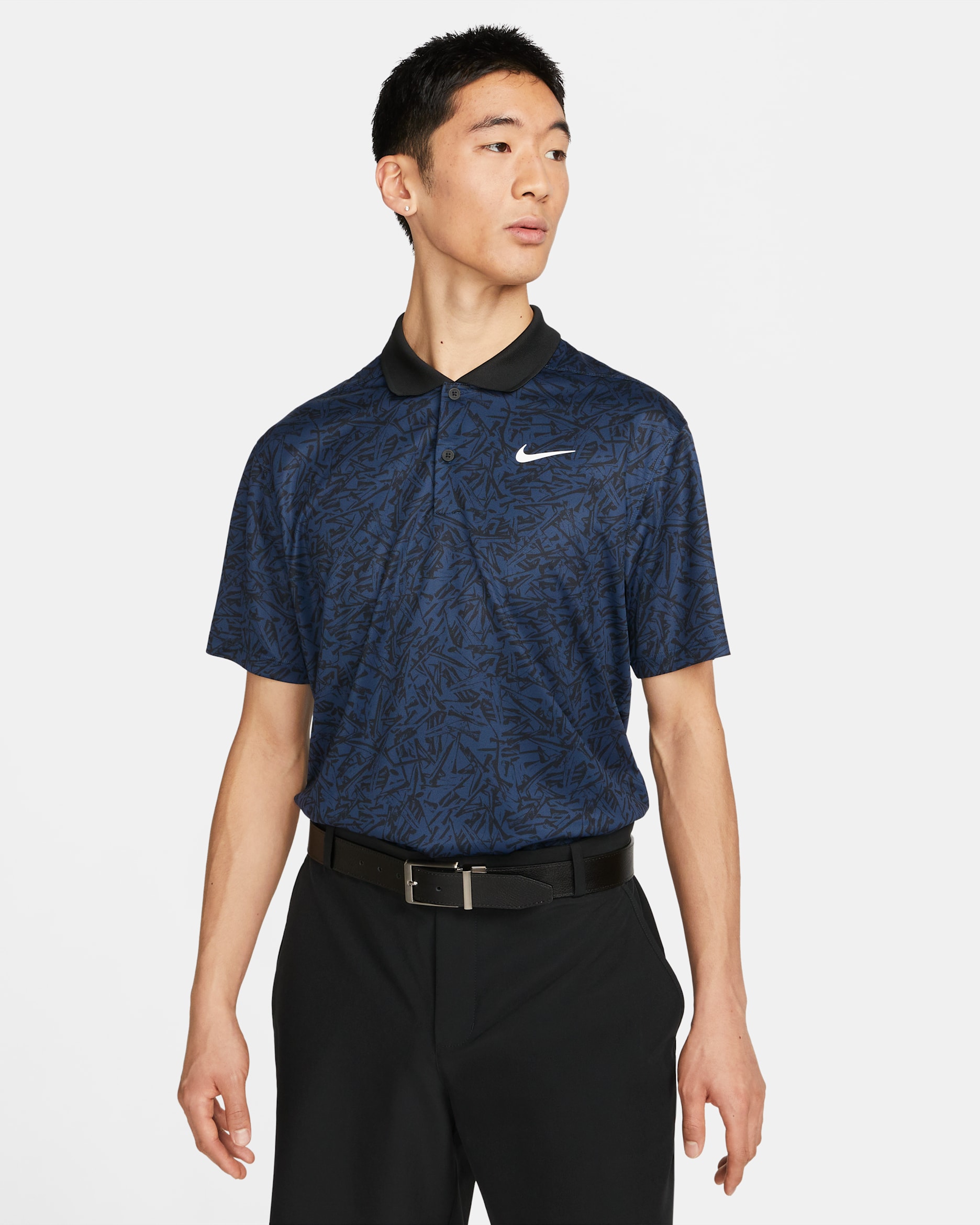 Nike Dri-FIT Victory+ 男款滿版印花高爾夫球衫 - Midnight Navy/黑色/白色