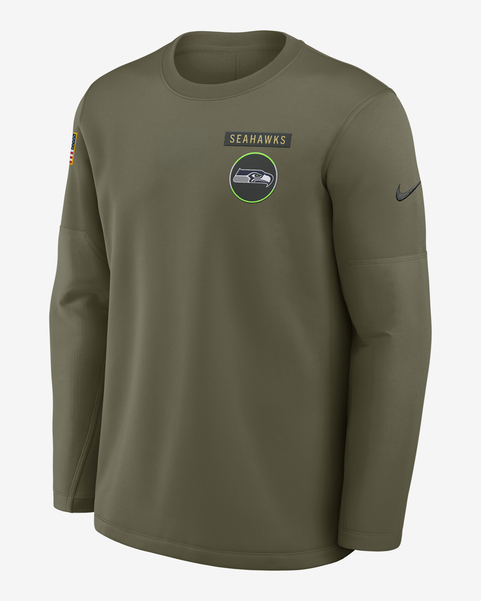 Seattle Seahawks Salute to Service Sideline Triumphant Win Coach Men's Nike NFL Pullover Crew - Medium Olive