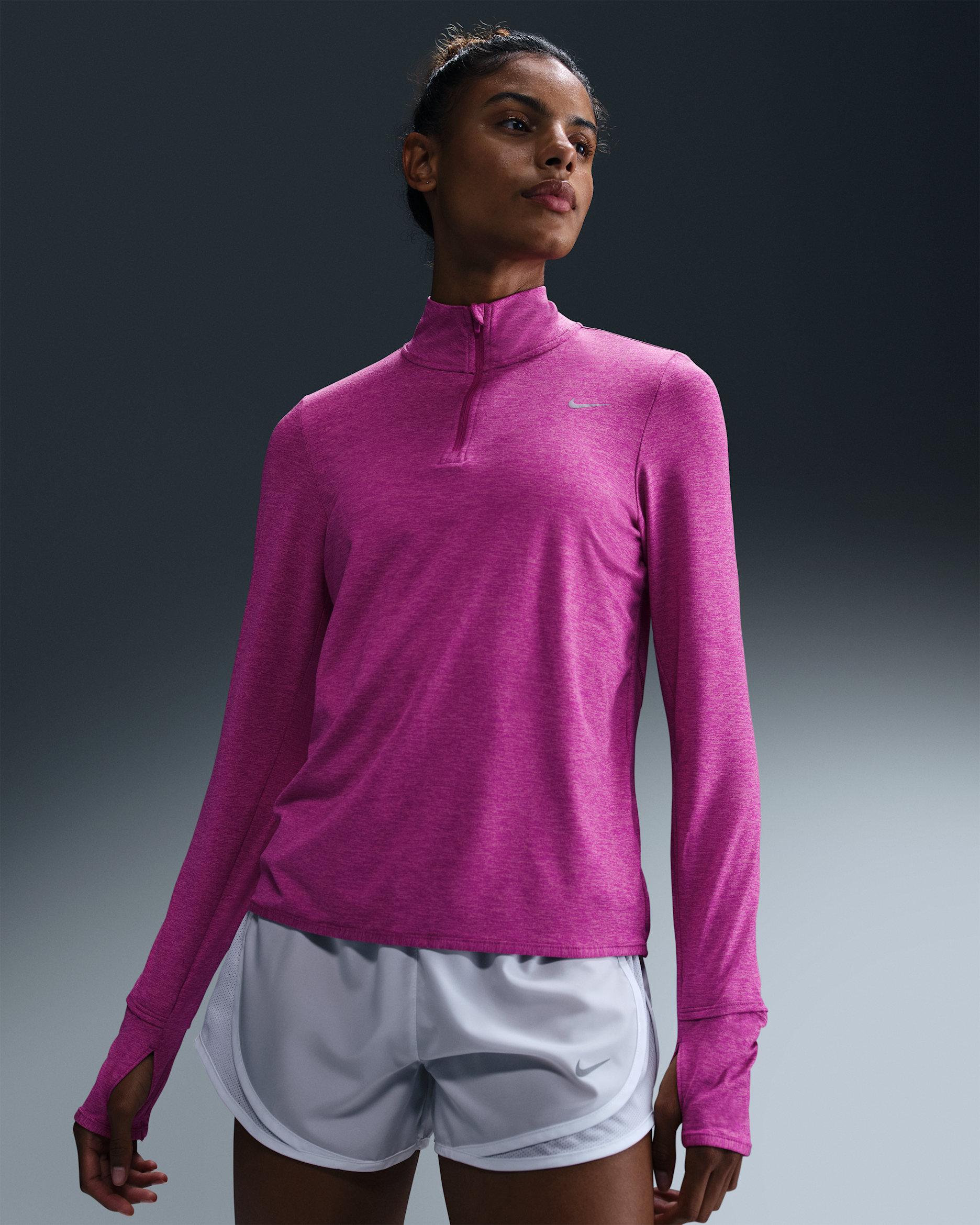 Nike Swift Element Women's UV Protection 1/4-Zip Running Top - Hot Fuchsia/Plum Dust/Heather