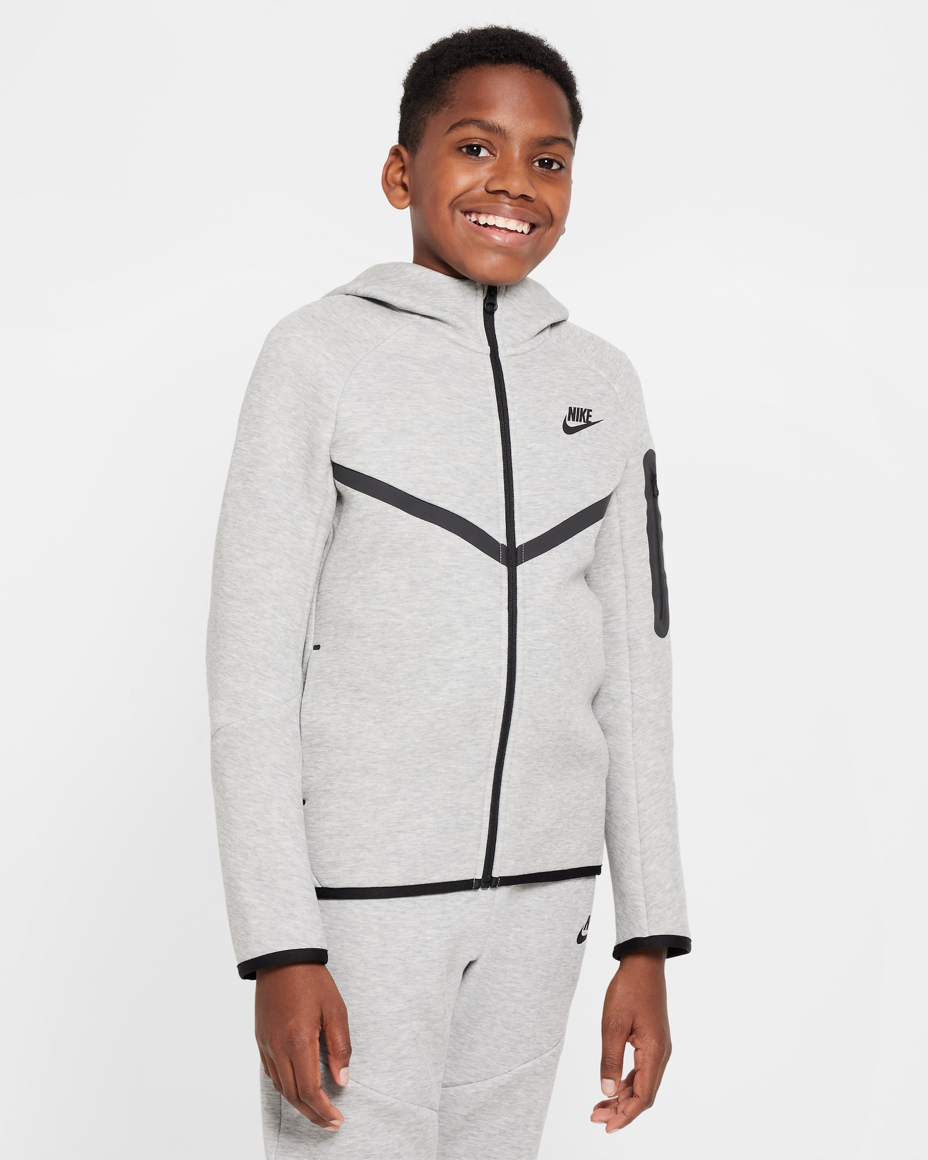 Nike Sportswear Tech Fleece Hoodie mit durchgehendem Reißverschluss für ältere Kinder - Dark Grey Heather/Dark Grey Heather/Schwarz/Schwarz