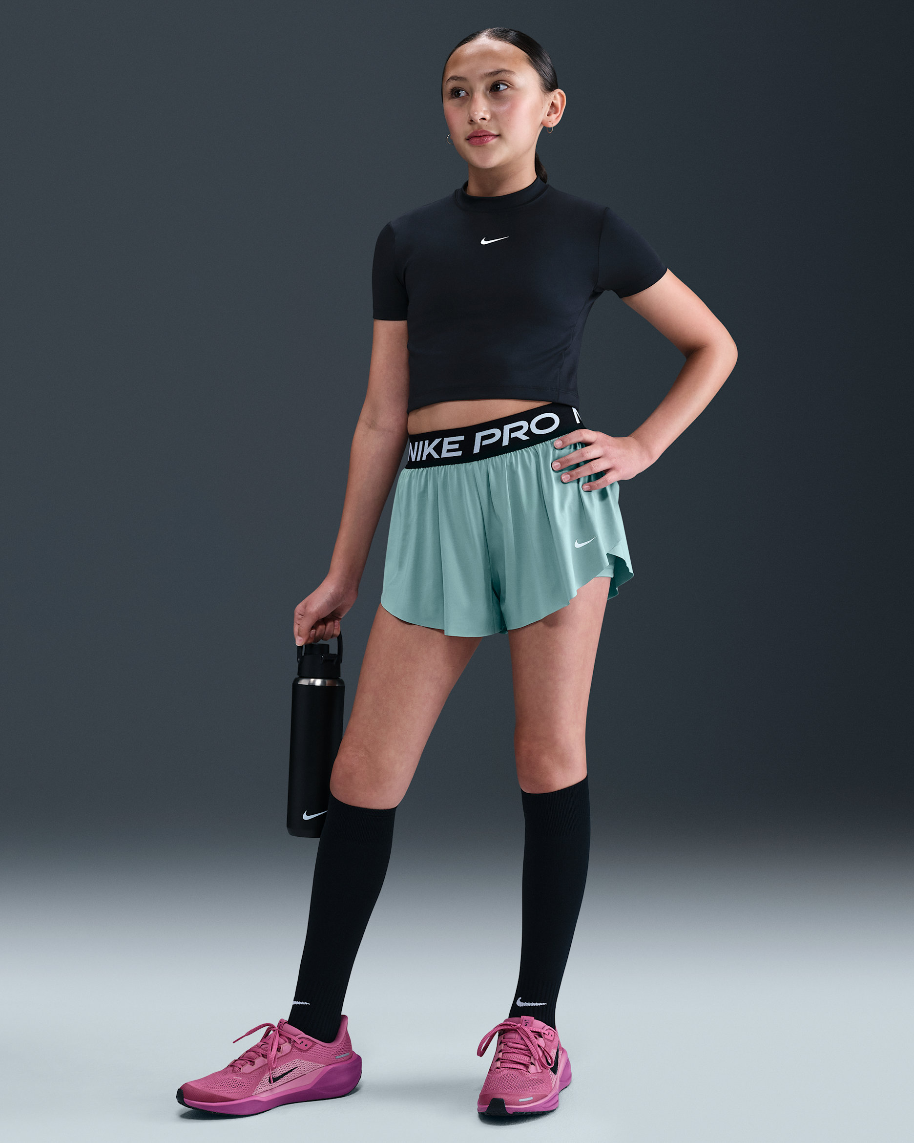 Shorts 2-i-1 Nike Pro Dri-FIT för ungdom (tjejer) - Cannon/Svart/Vit