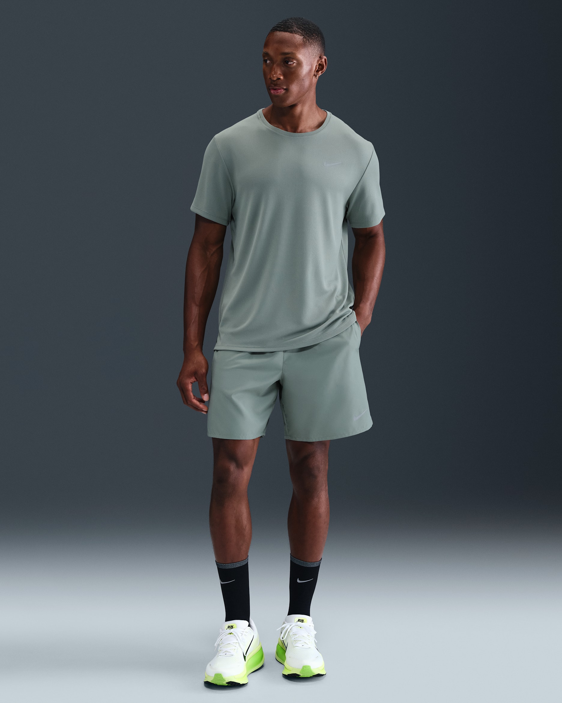 Nike Challenger Men's Dri-FIT 18cm (approx.) Brief-Lined Running Shorts - Clay Green/Clay Green/Black