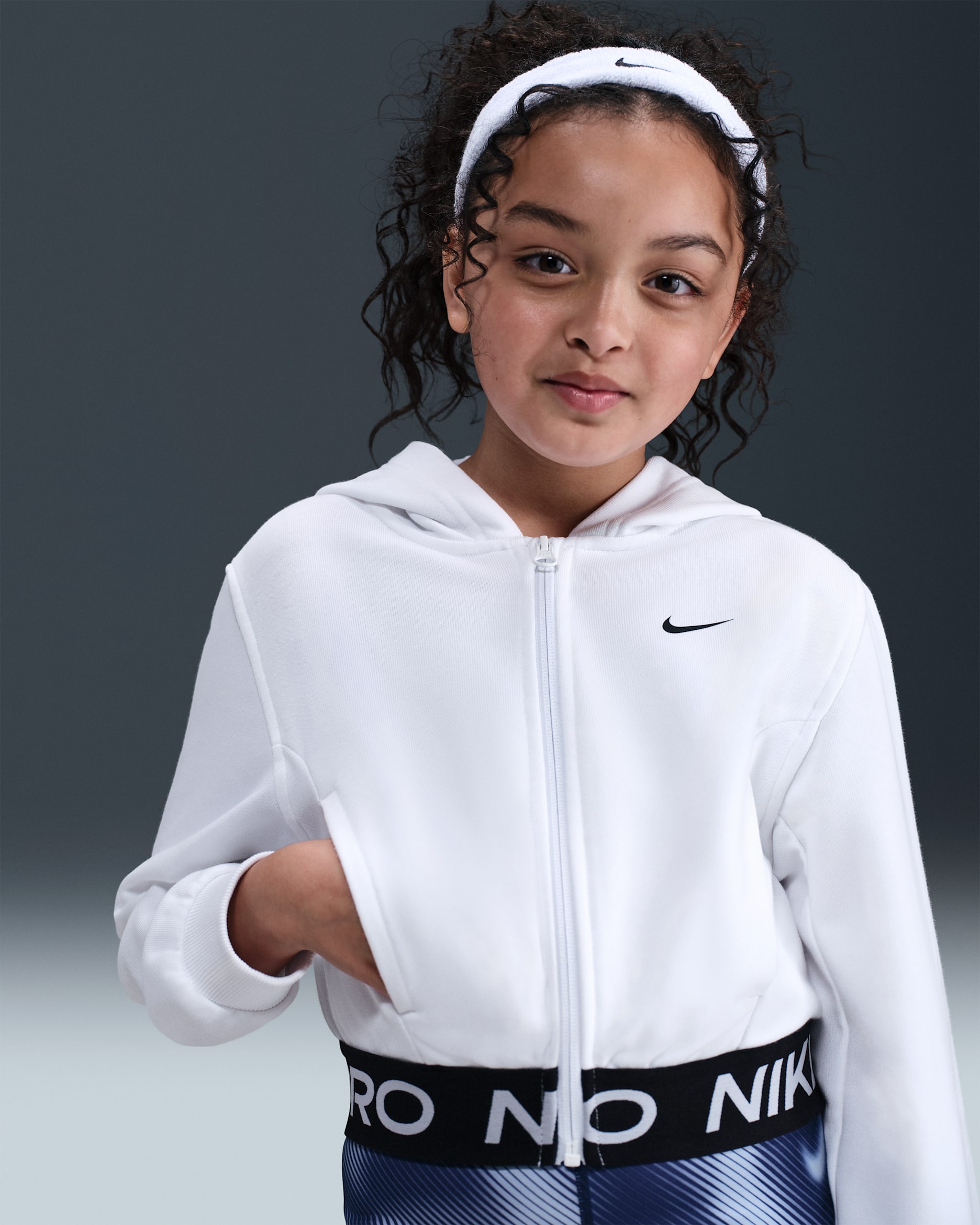 Nike Pro Fleece Older Kids' (Girls') Dri-FIT Full-Zip Hoodie - White/White/Black/Black