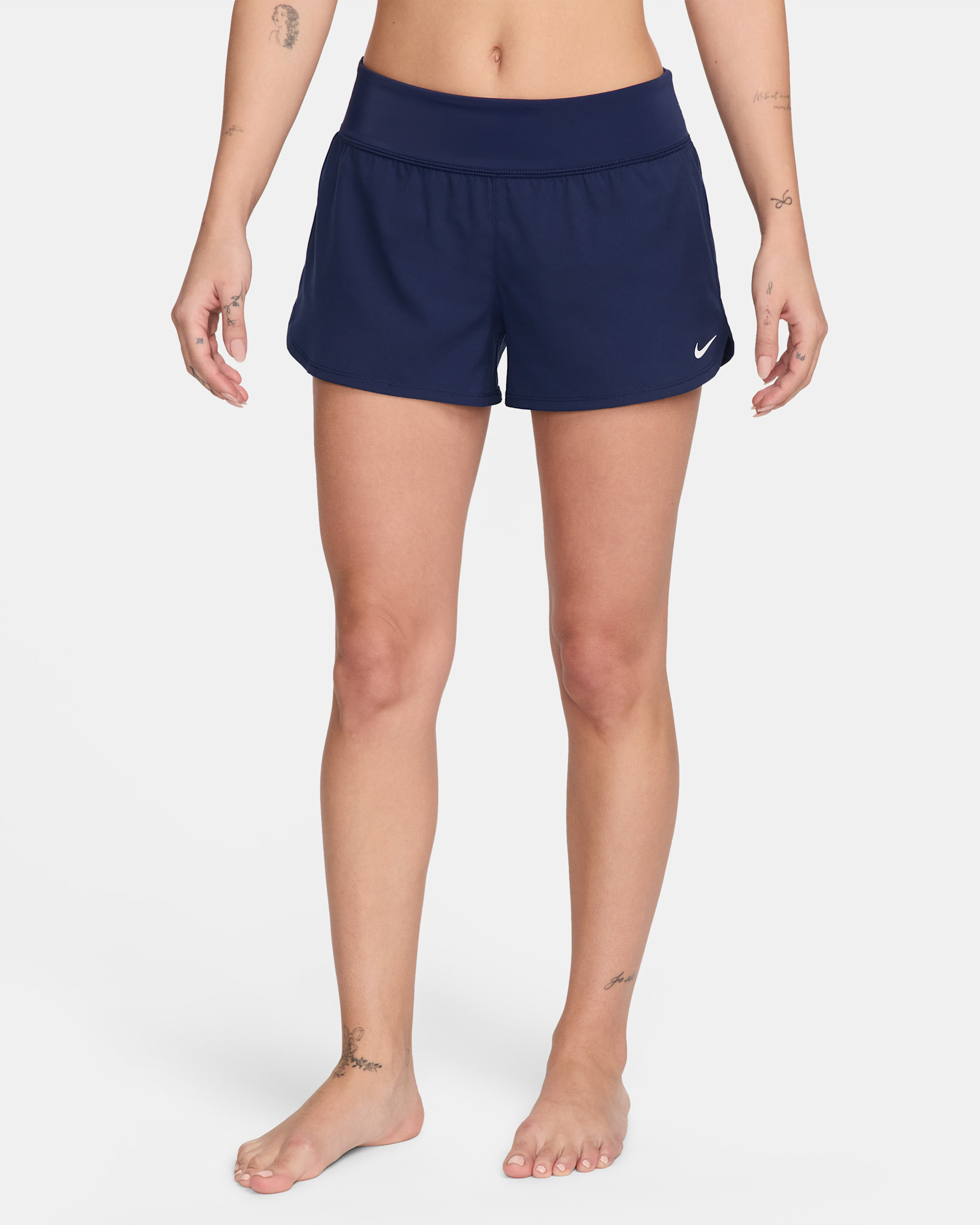 Shorts de playa para mujer Nike Swim - Azul marino medianoche/Blanco