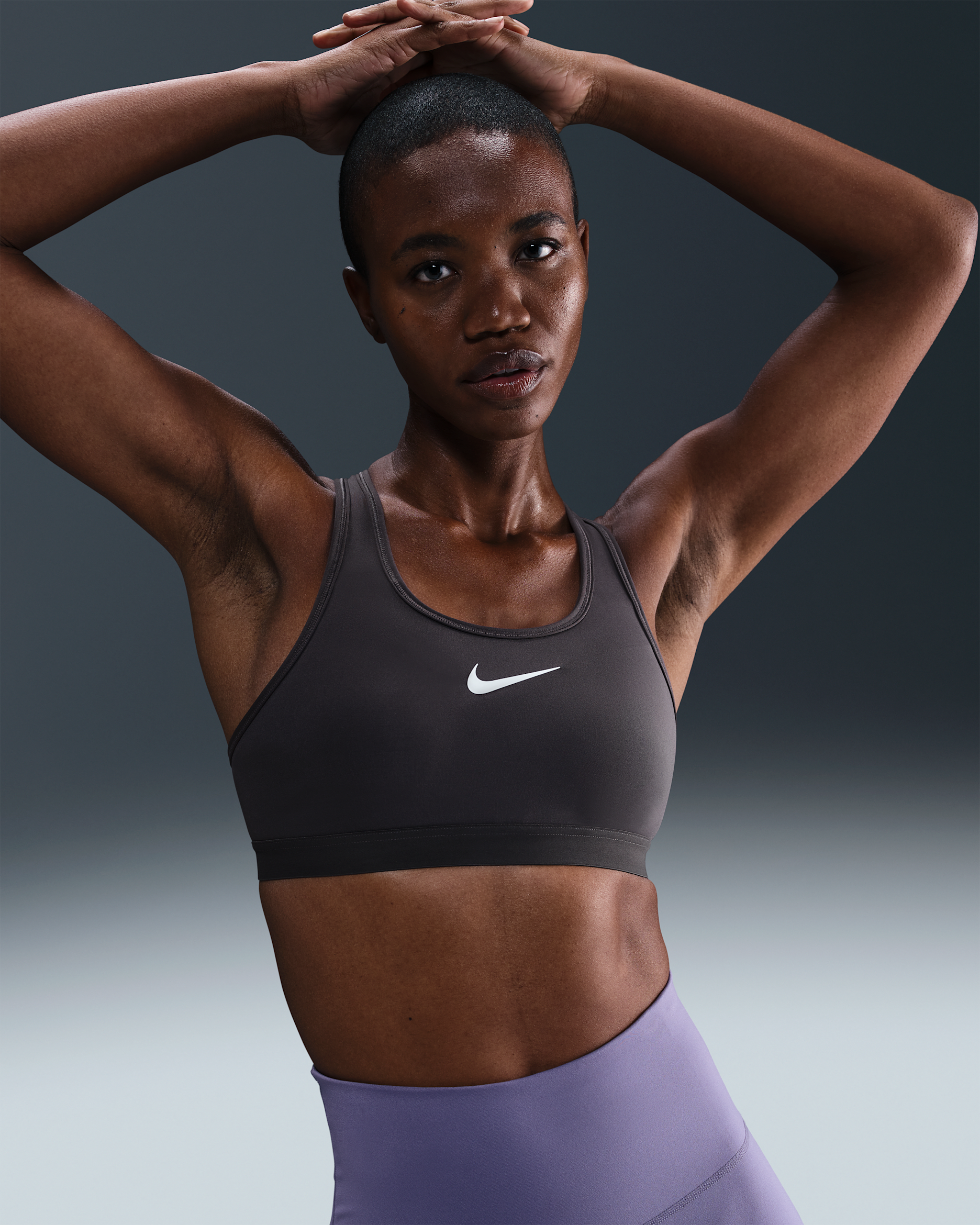 Brassière de sport réglable non rembourrée Nike Swoosh High Support pour femme - Thunder Grey/Blanc