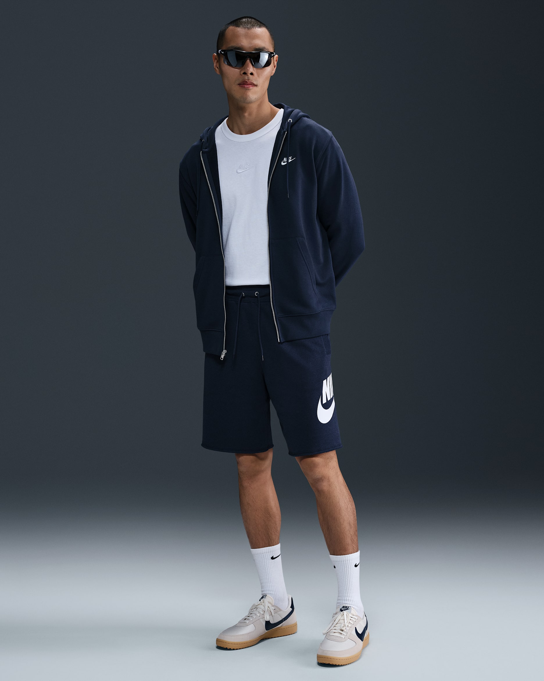Shorts Nike Club i sweatshirttyg för män - Obsidian/Obsidian/Vit