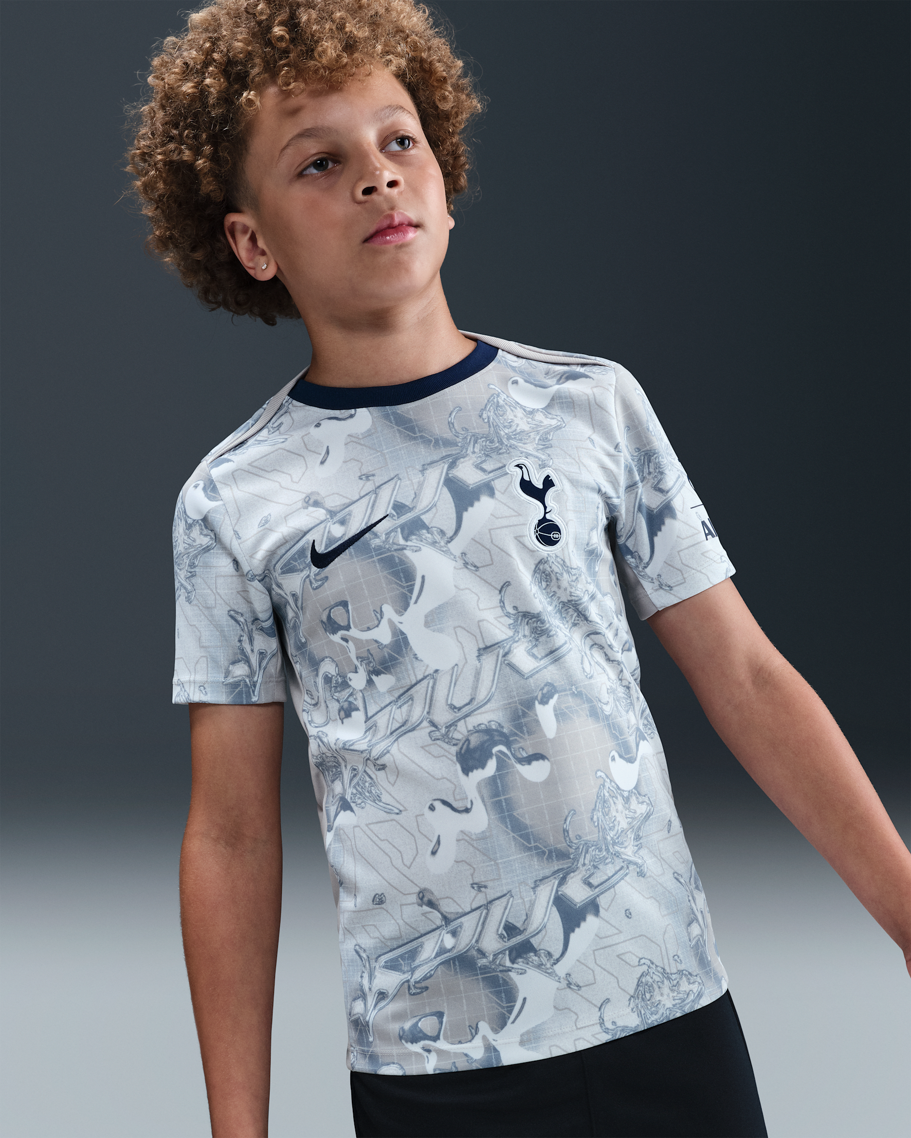 Tottenham Hotspur Academy Pro Home Older Kids' Nike Dri-FIT Football Pre-Match Short-Sleeve Top - White/Light Iron Ore/Binary Blue