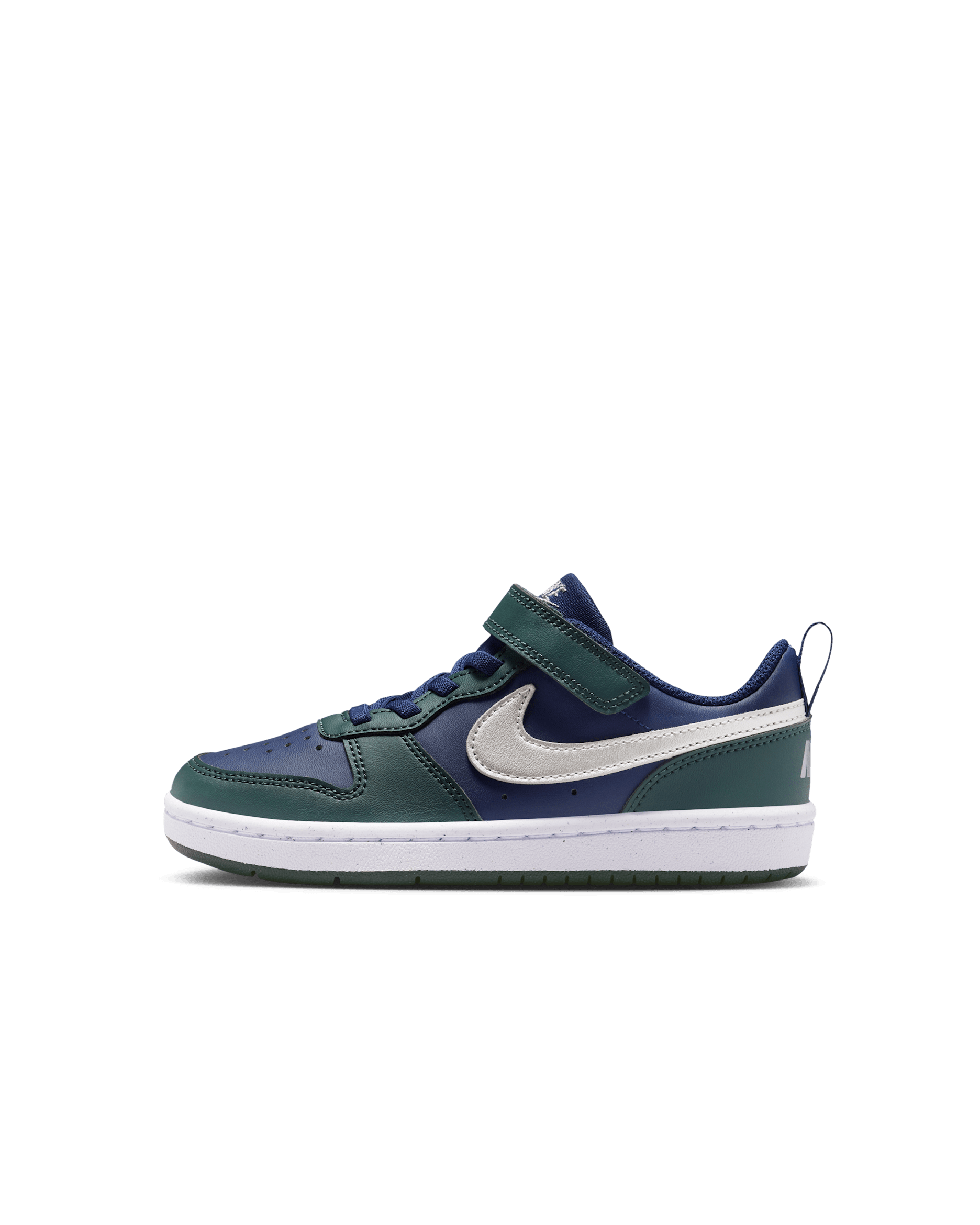 Tenis para niños de preescolar Nike Court Borough Low Recraft - Azul marino medianoche/Alga/Blanco/Plata metalizado