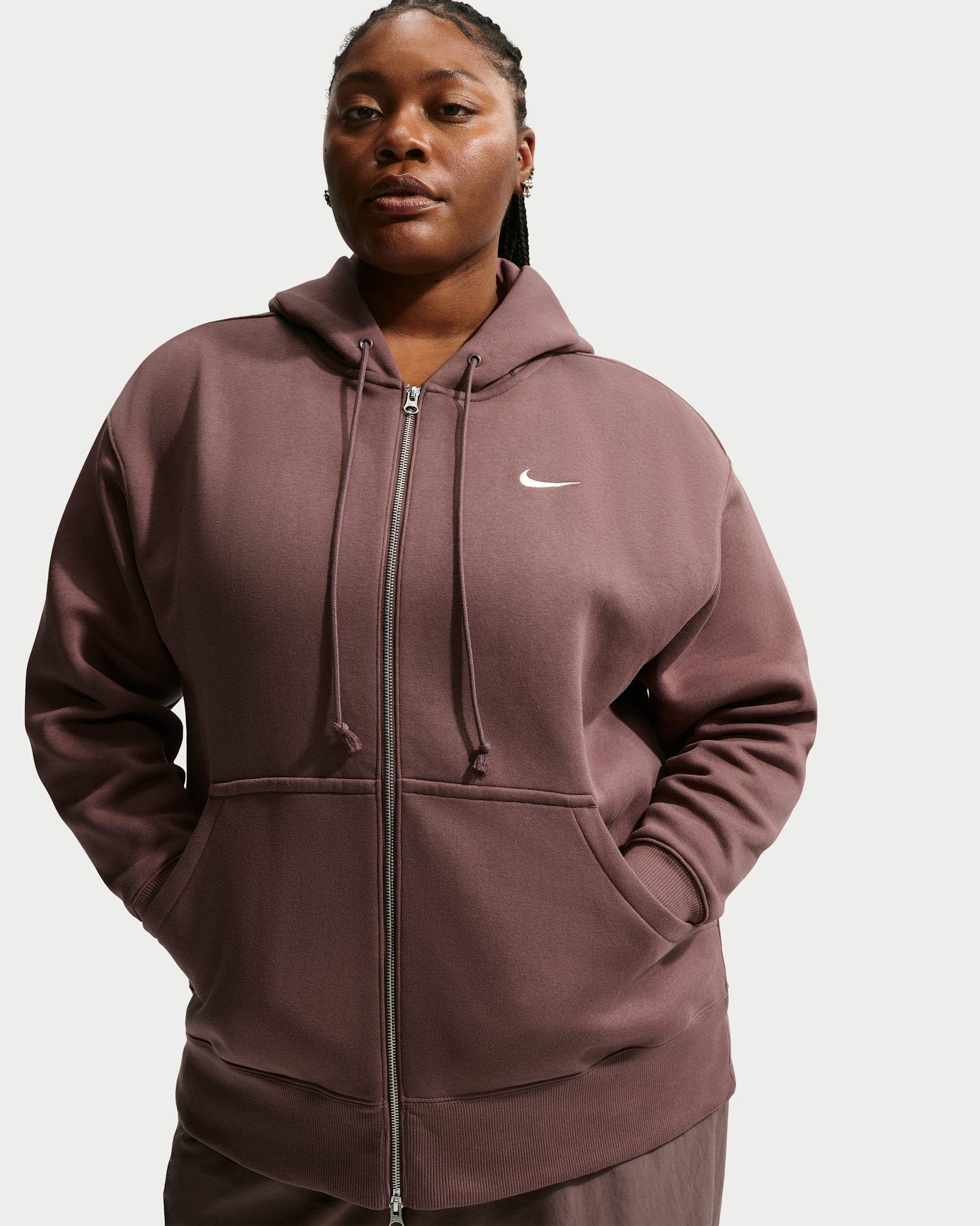 Sudadera con gorro con cierre completo oversized para mujer Nike Sportswear Phoenix Fleece (talla grande) - Tatuaje/Vela