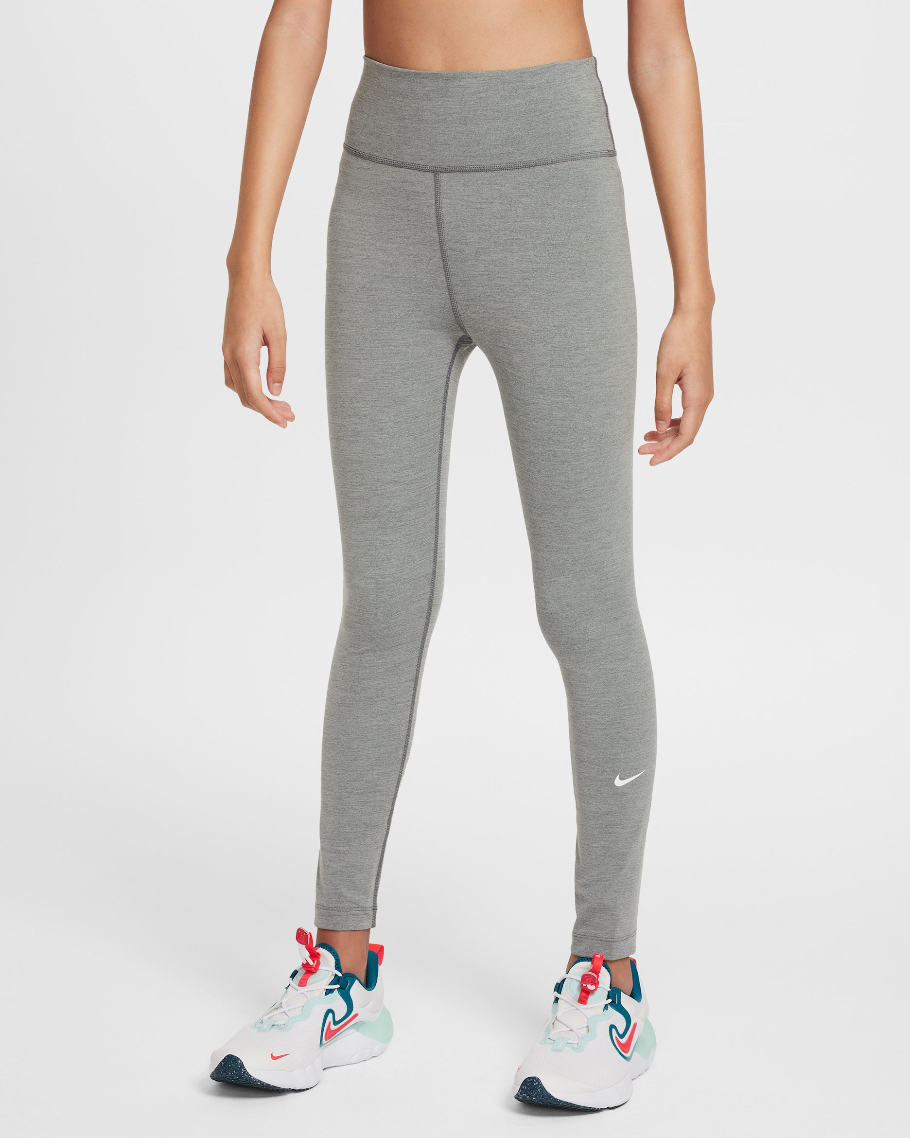 Leggings Dri-FIT de tiro alto para niña talla grande Nike One - Gris humo/Gris humo claro/Jaspeado/Blanco