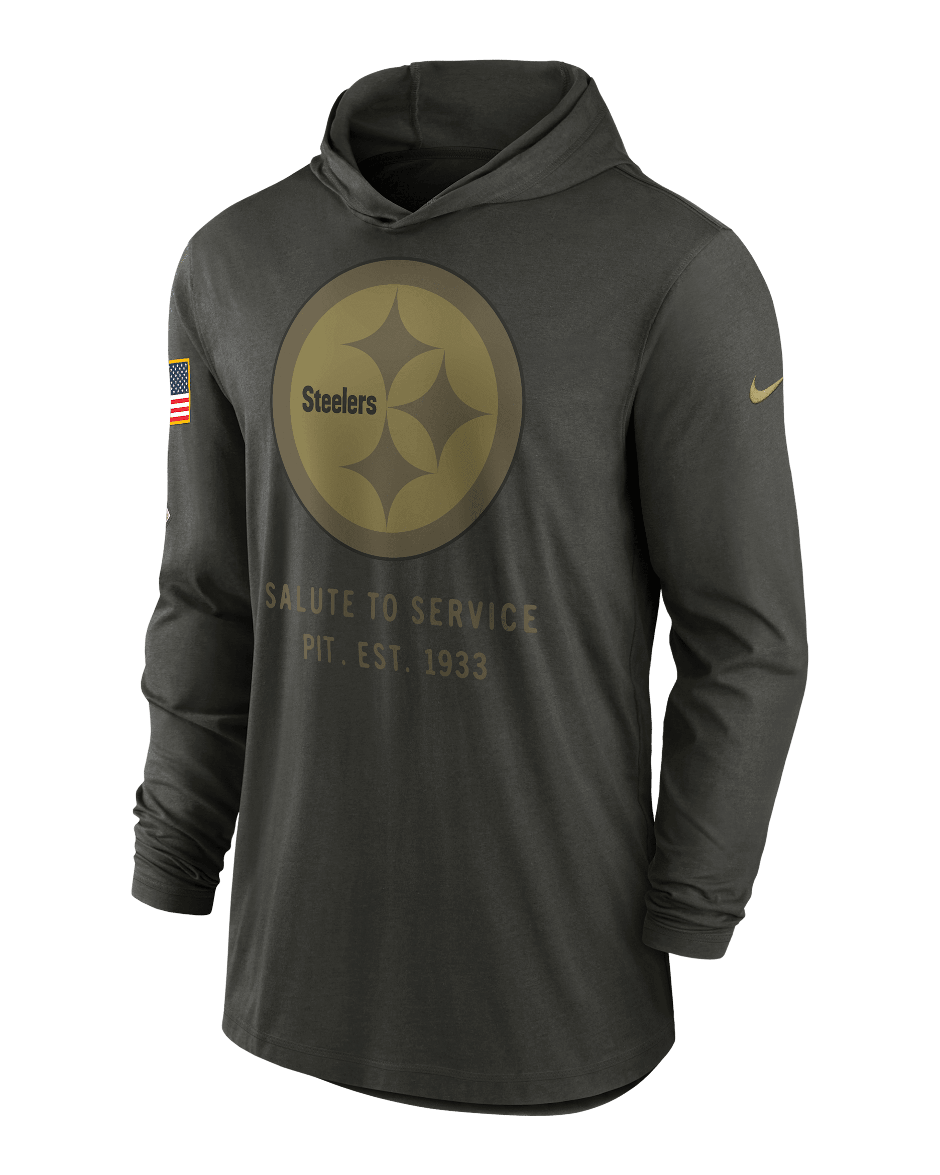 Pittsburgh Steelers Salute to Service Sideline Men’s Nike Dri-FIT NFL Long-Sleeve Hooded Top - Forest Green