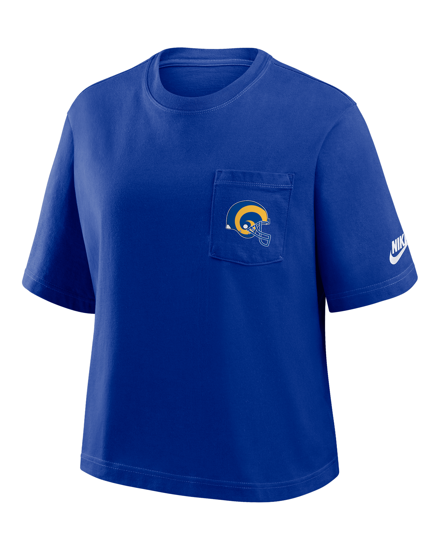 Playera Nike de la NFL para mujer Los Angeles Rams Rewind Pocket Boxy - Royal