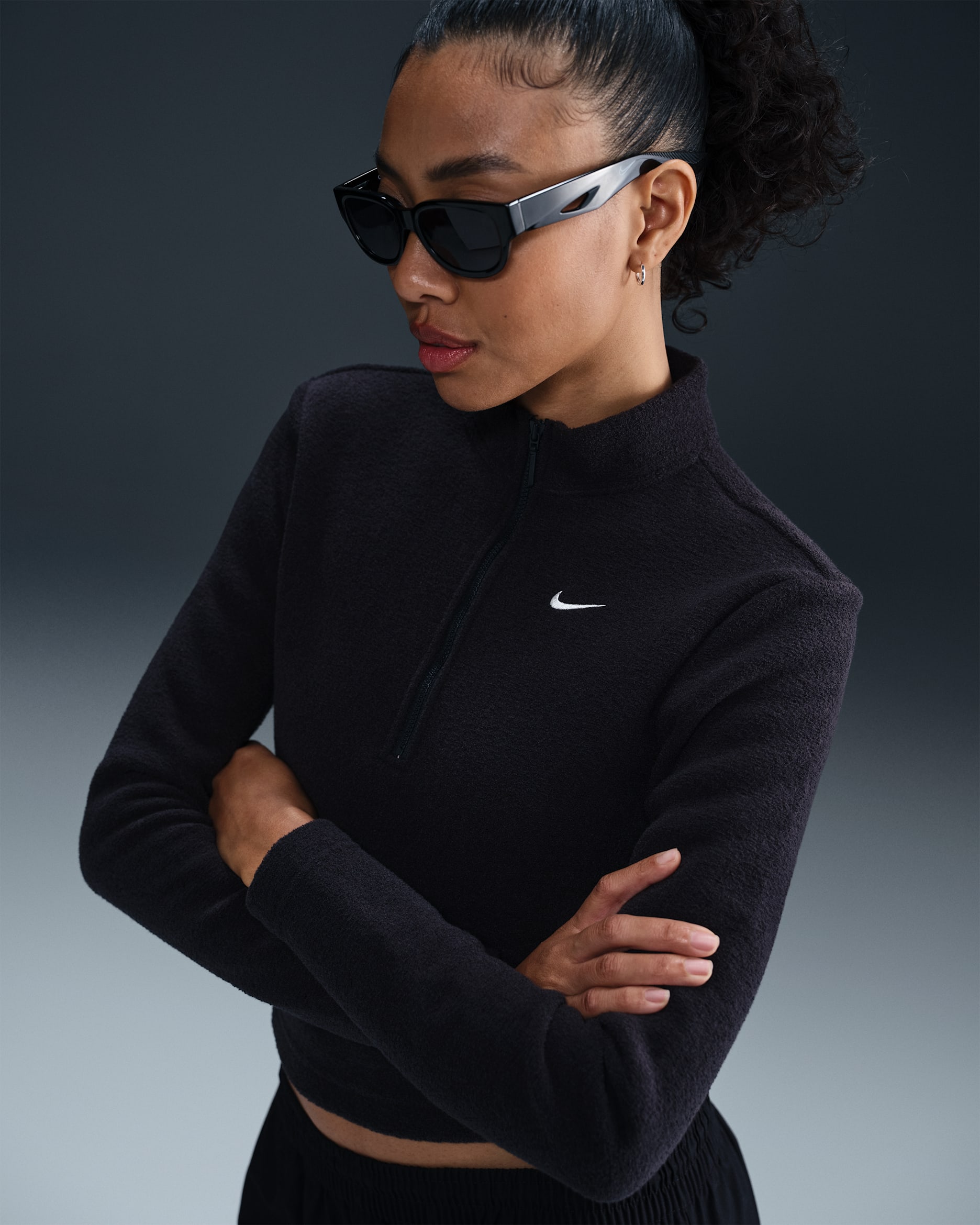 Nike Sportswear Phoenix Plush Women's Slim Long-Sleeve Cozy Fleece 1/2-Zip Top - Black/Sail