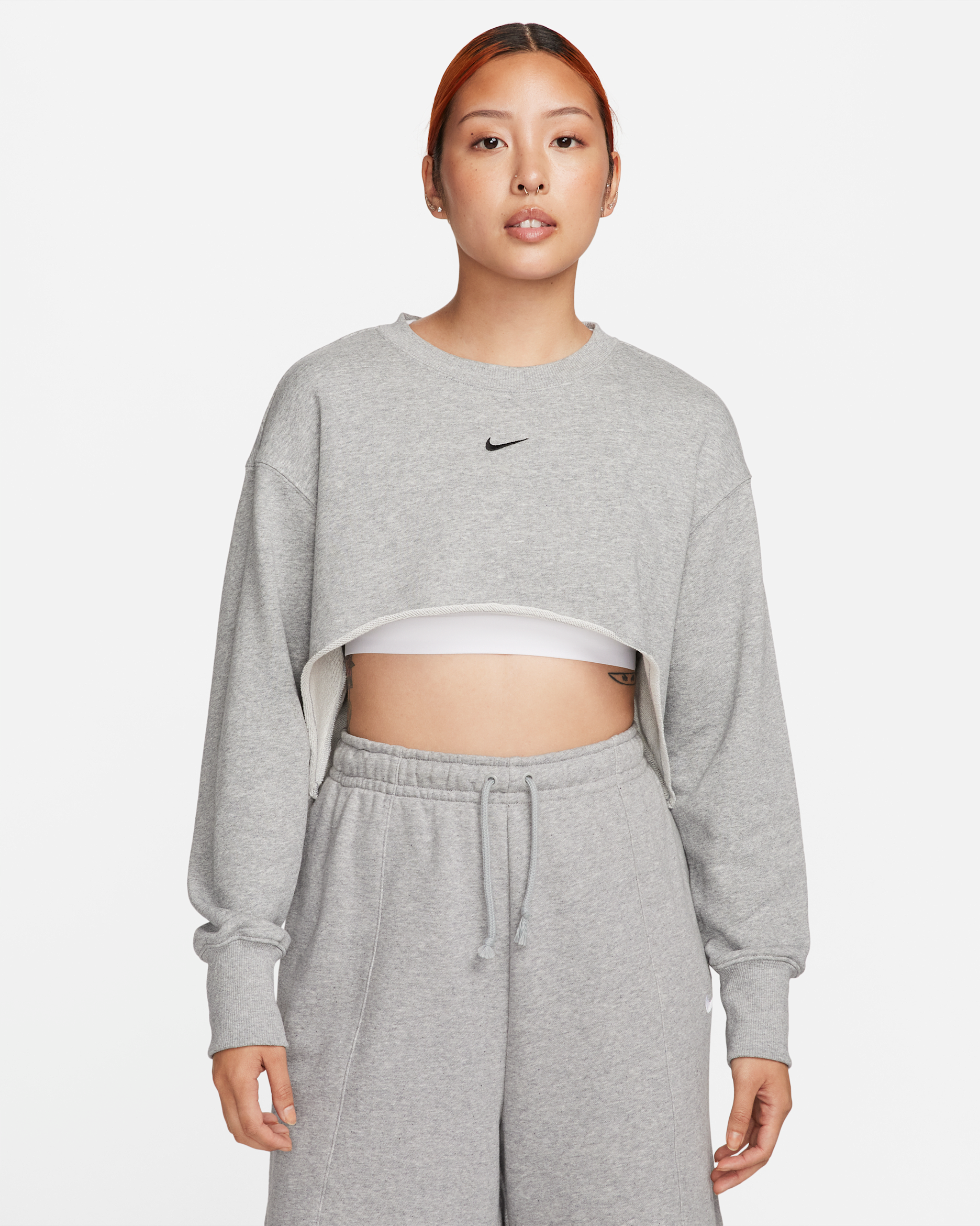 Nike Sportswear Women's French Terry Crew-Neck Crop Top - Dark Grey Heather/Black