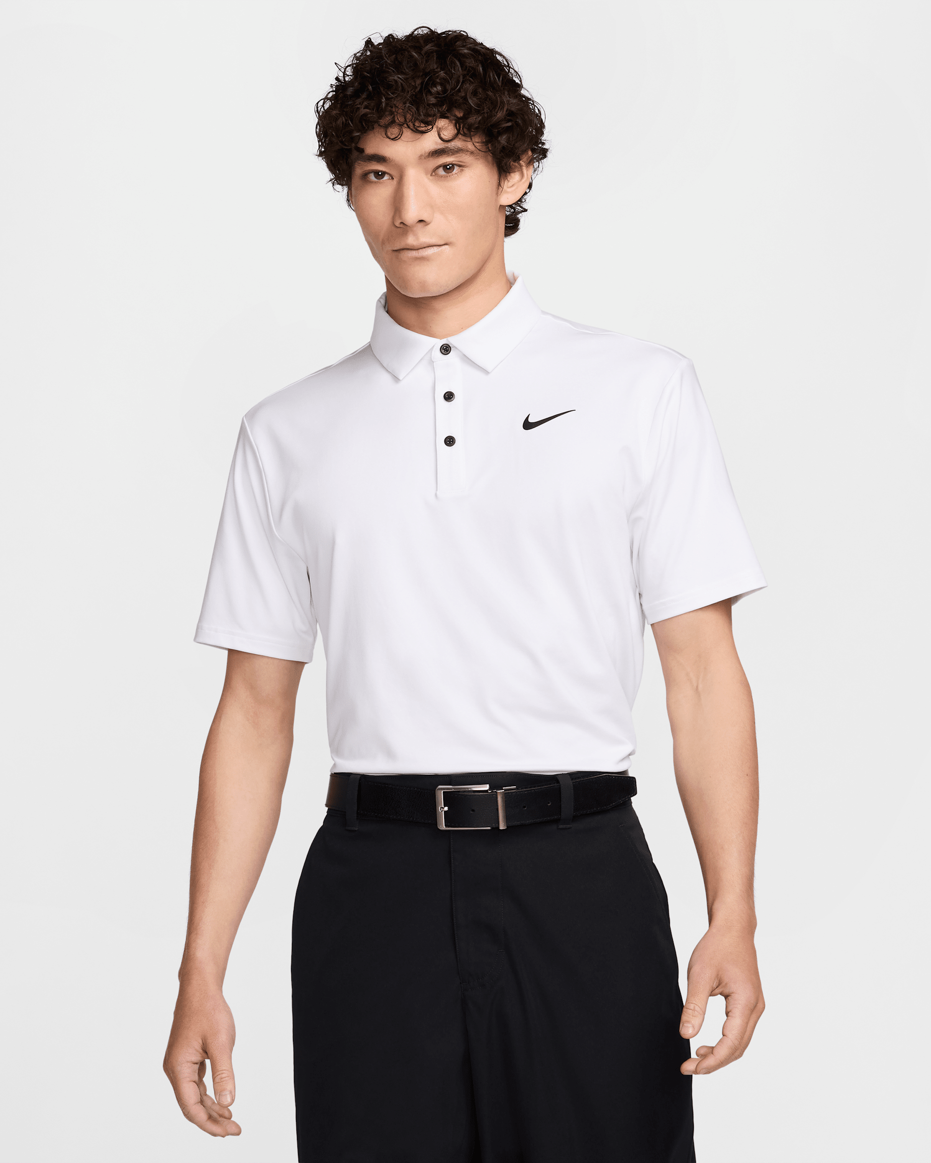 Nike Tour 男款 Dri-FIT 純色高爾夫球衫 - 白色/黑色