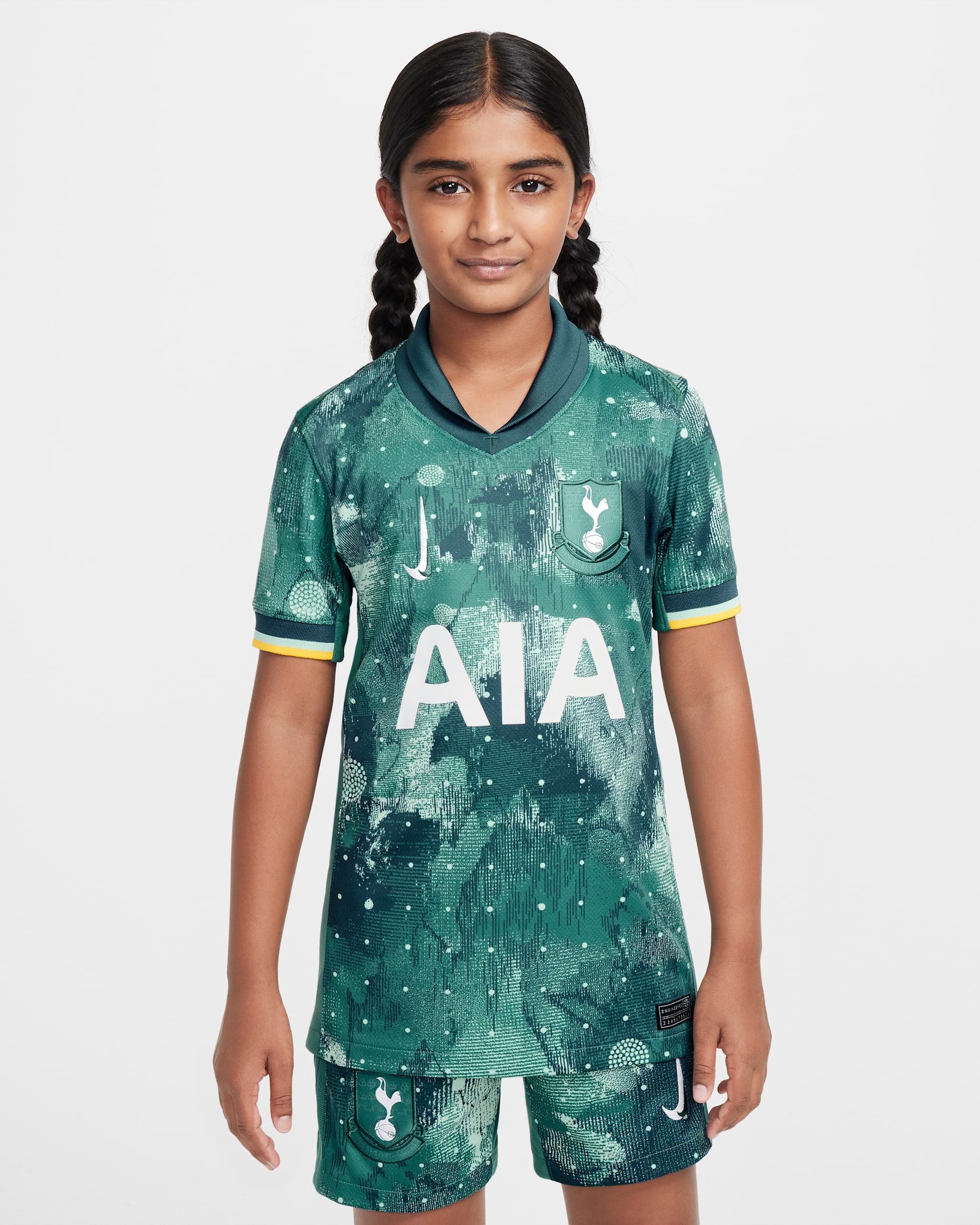 Maglia da calcio replica Nike Dri-FIT Tottenham Hotspur 2024/25 Stadium per ragazzo/a – Terza - Enamel Green/Bicoastal/Bianco