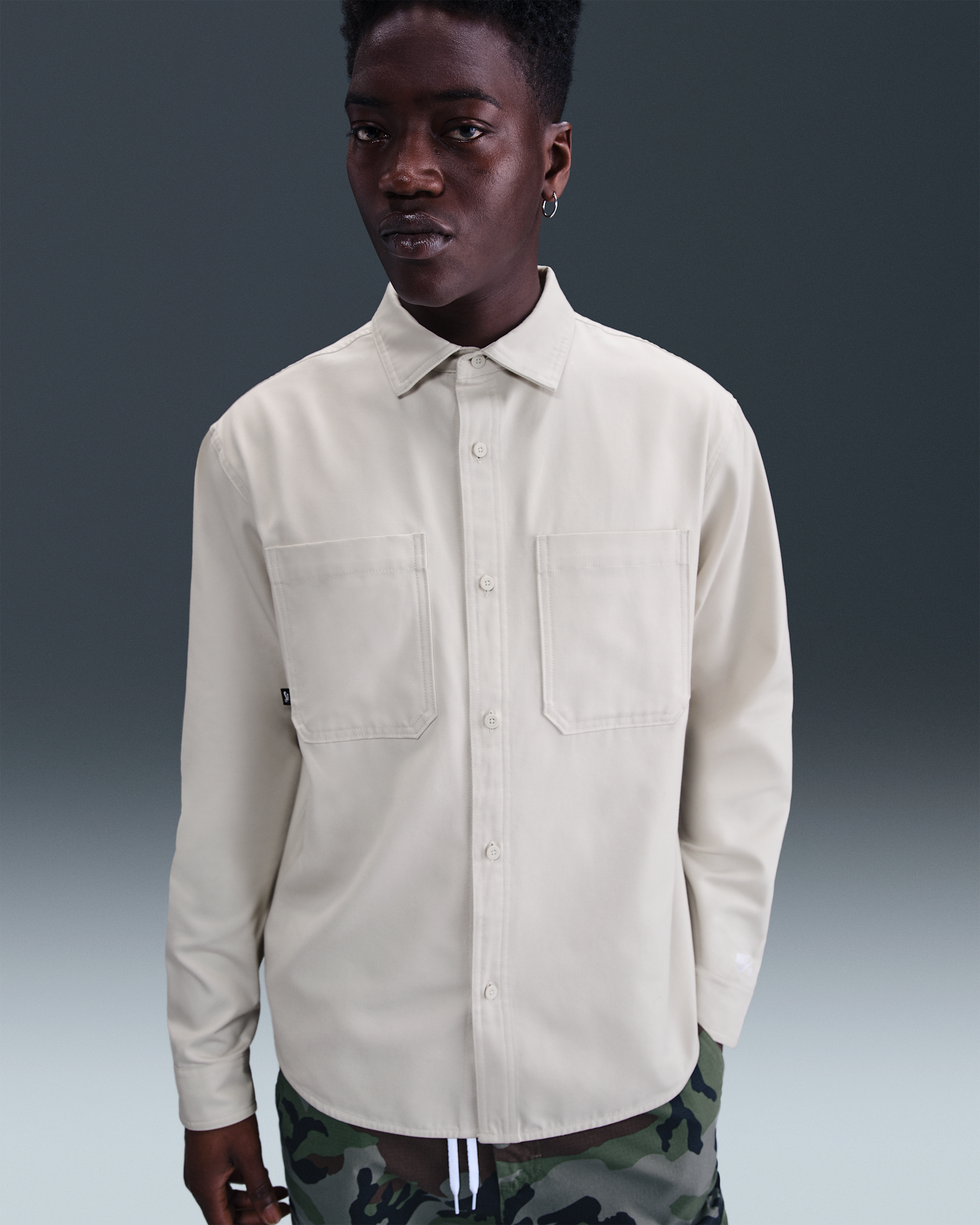 Nike SB Long-Sleeve Woven Skate Top - Light Bone/White