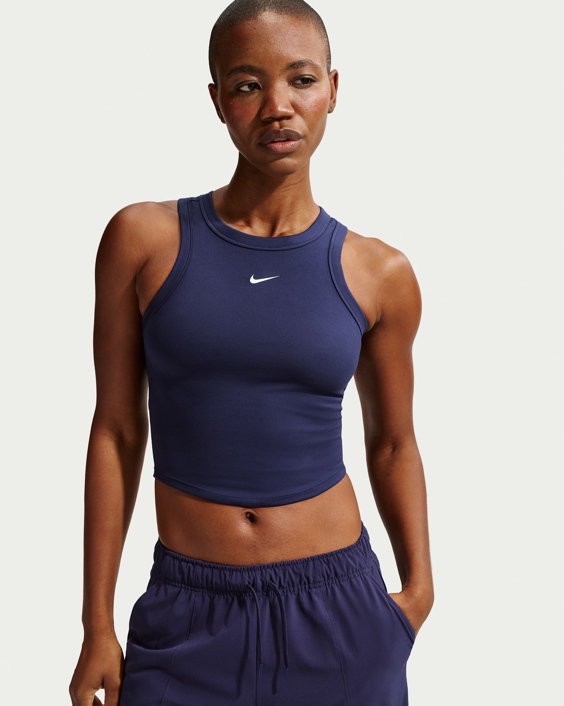Nike One Fitted Women's Dri-FIT Cropped Tank Top - Midnight Navy/White