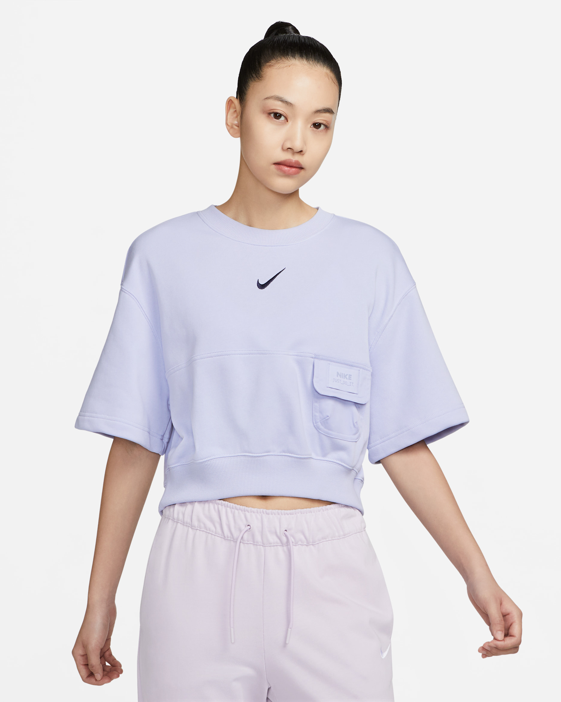 Nike Sportswear City Utility Women's French Terry Short-Sleeve Top - Oxygen Purple/Gridiron