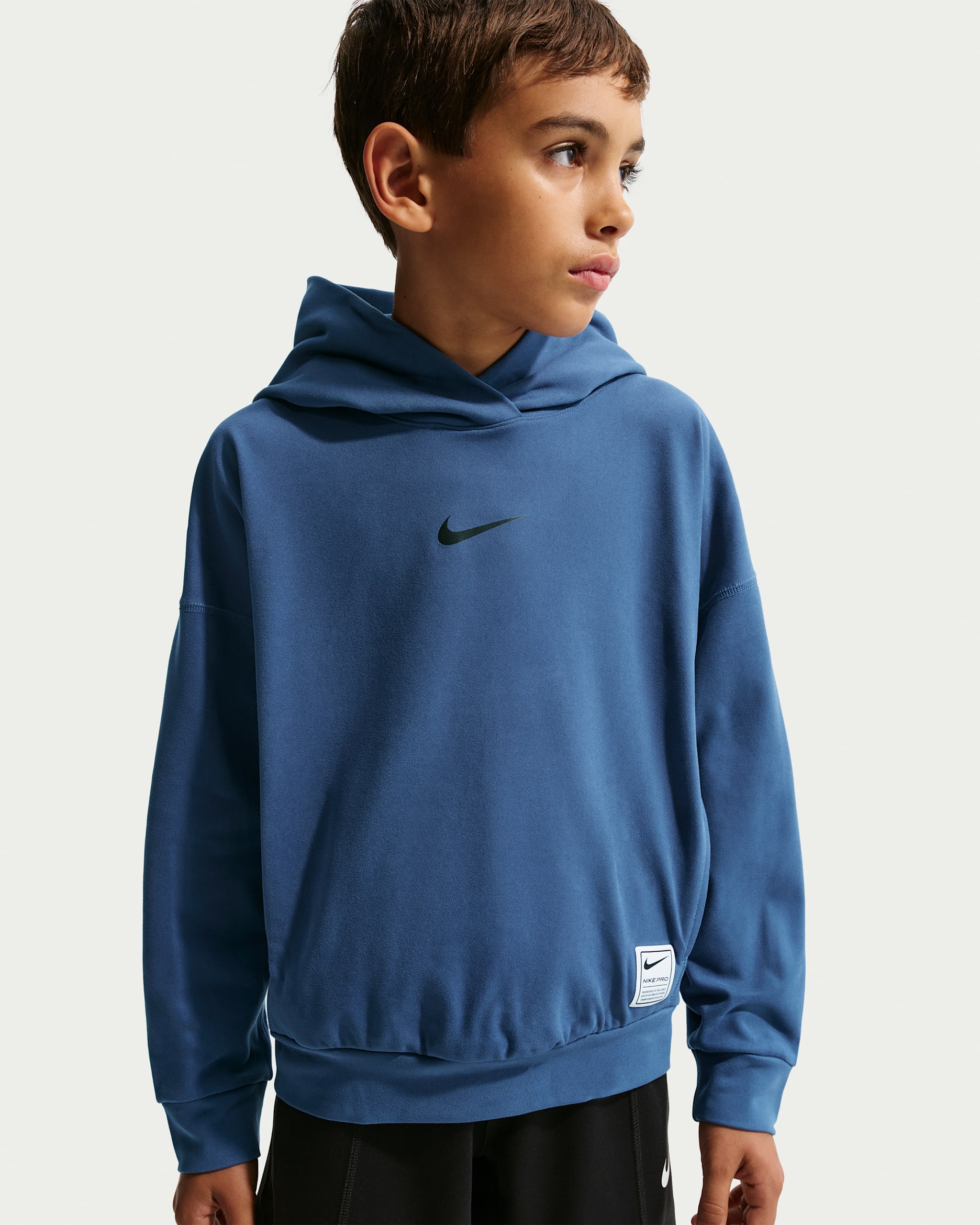 Nike Pro Big Kids' (Boys') Dri-FIT Fleece Pullover Hoodie - Mystic Navy/Black