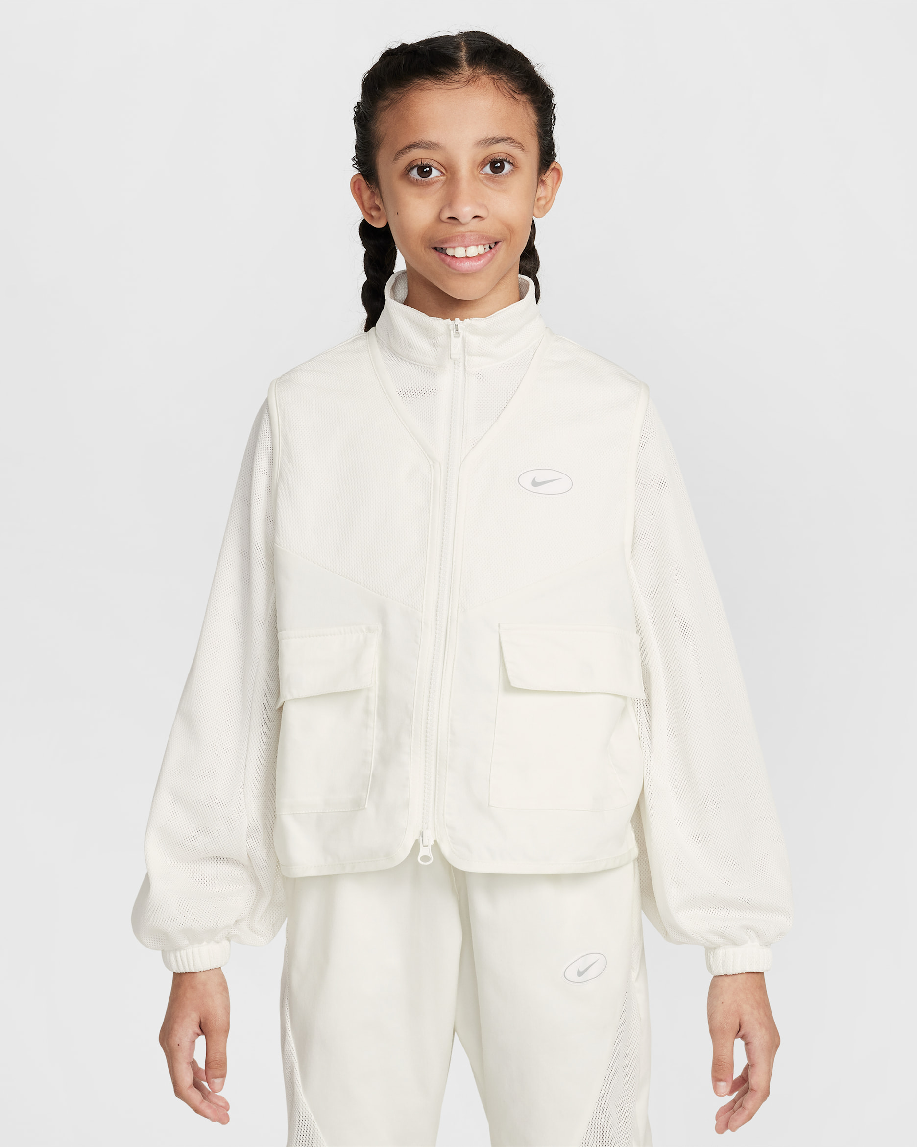 Nike Sportswear Girls' Jacket - Sail/Light Smoke Grey/White