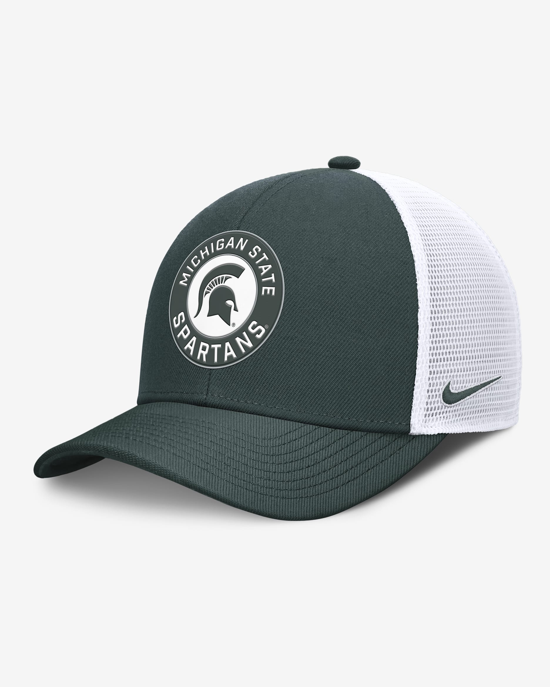 Michigan State Primetime Rise Men's Nike Dri-FIT College Trucker Adjustable Hat - Forest Green