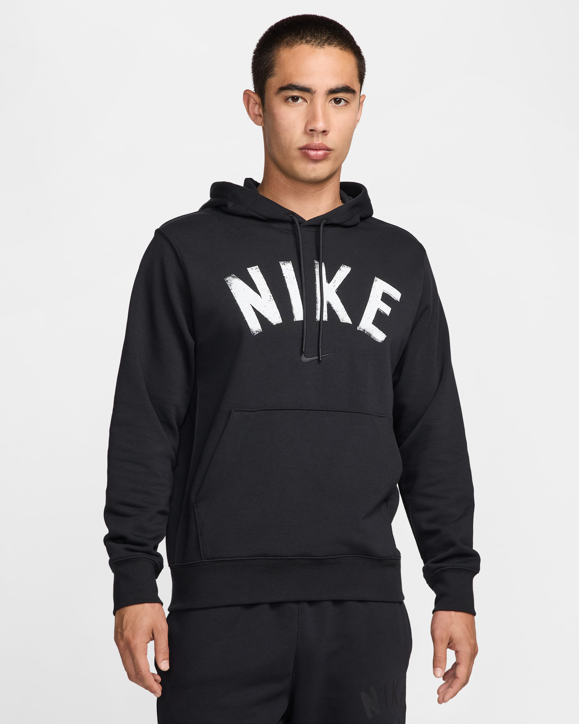 Nike Swoosh Men's Dri-FIT French Terry Fitness Pullover Hoodie - Black/Black/White