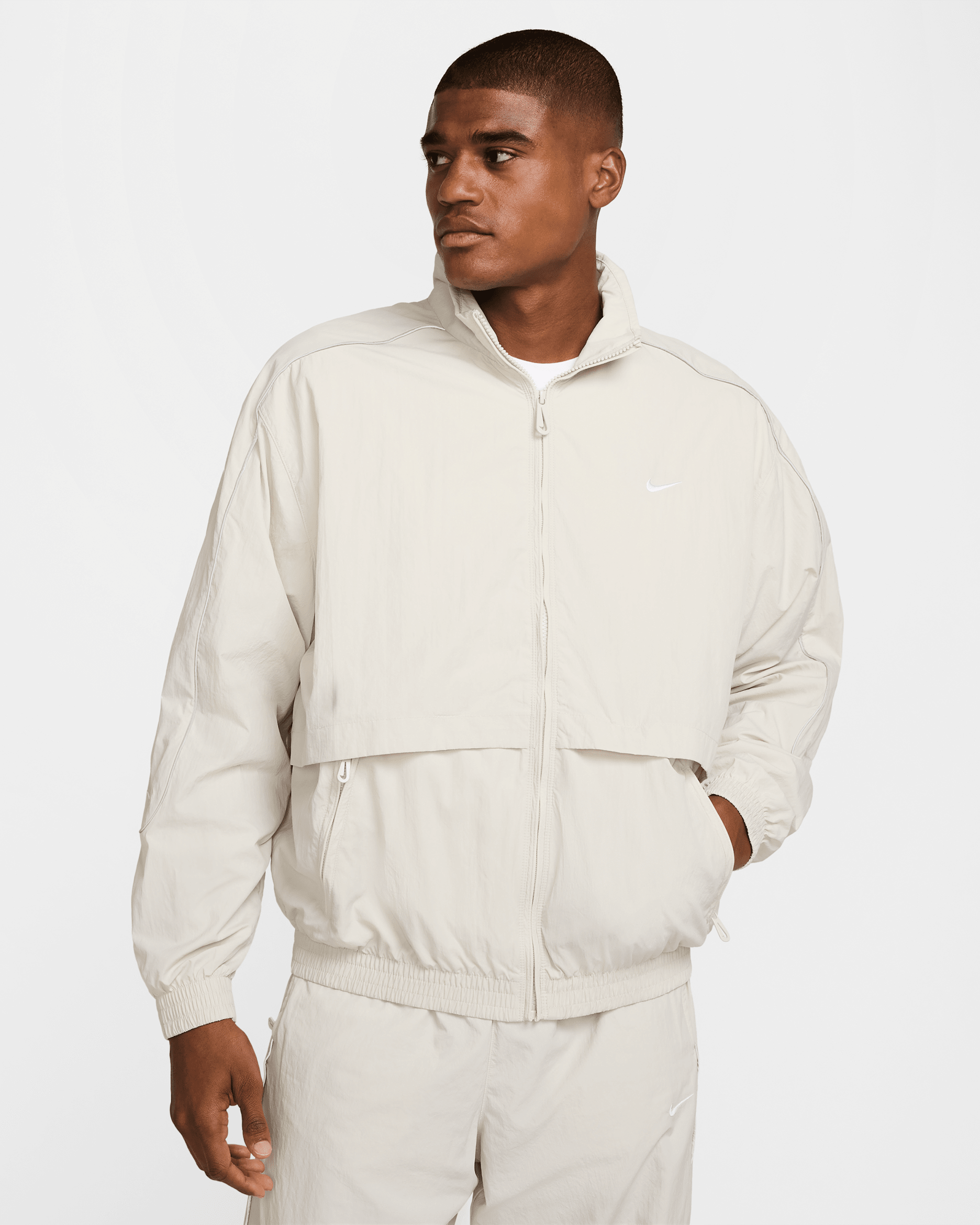 Nike Sportswear Solo Swoosh Men's Woven Track Jacket - Light Bone/White