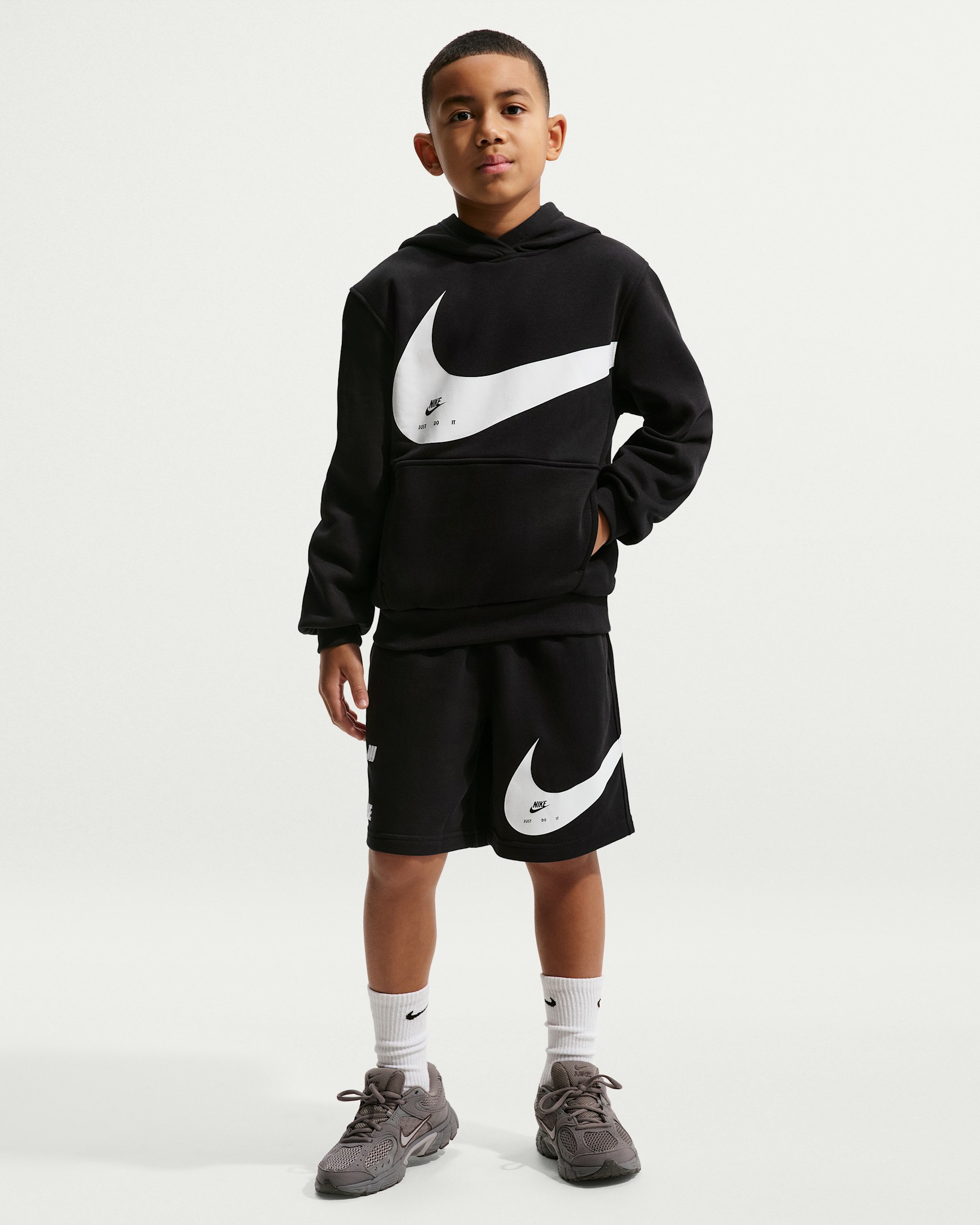 Nike Sportswear Club Big Kids' French Terry Shorts - Black/White