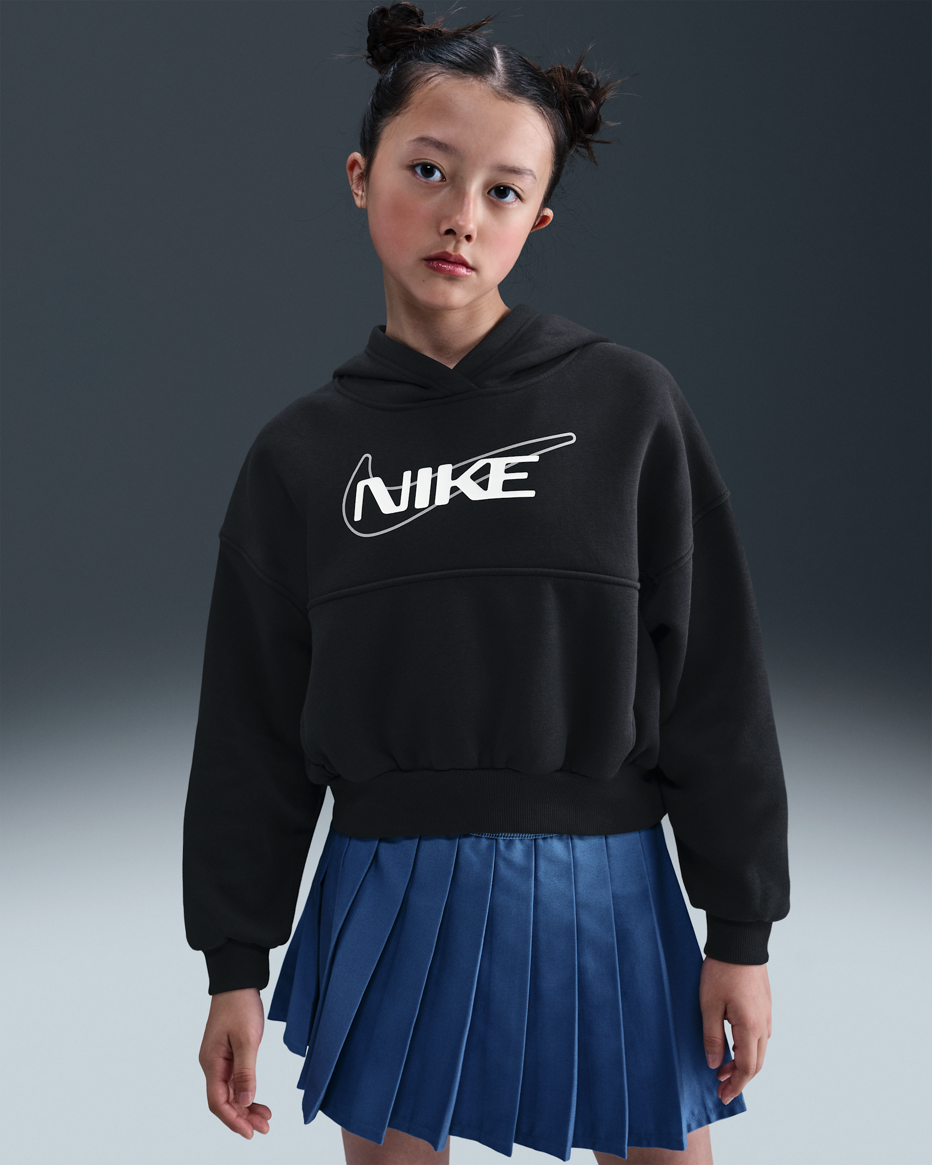 Sudadera con gorro oversized para niña Nike Sportswear Club Fleece - Negro/Blanco