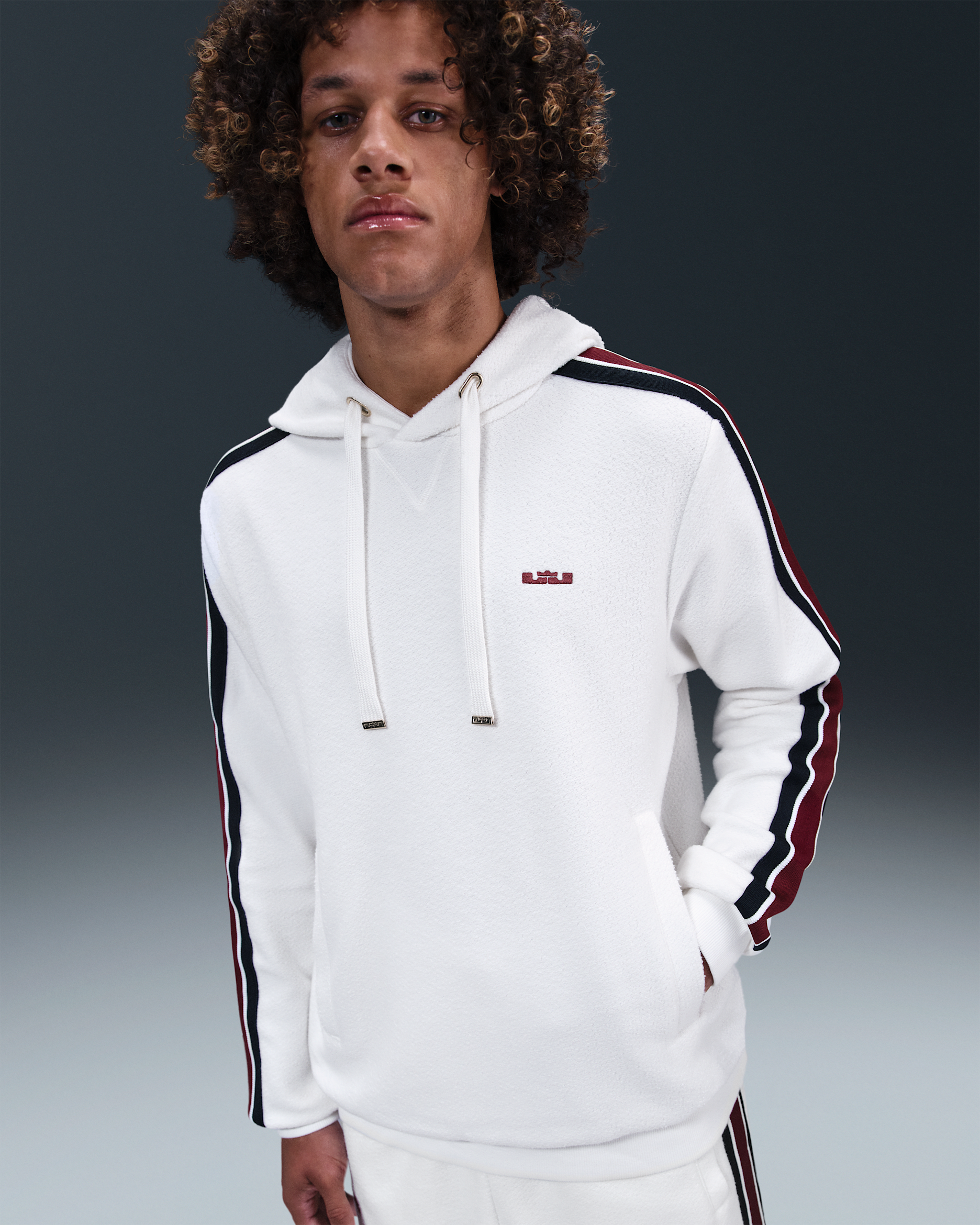 LeBron Standard Issue Men's Therma-FIT Pullover Basketball Hoodie - Sail/Dark Team Red