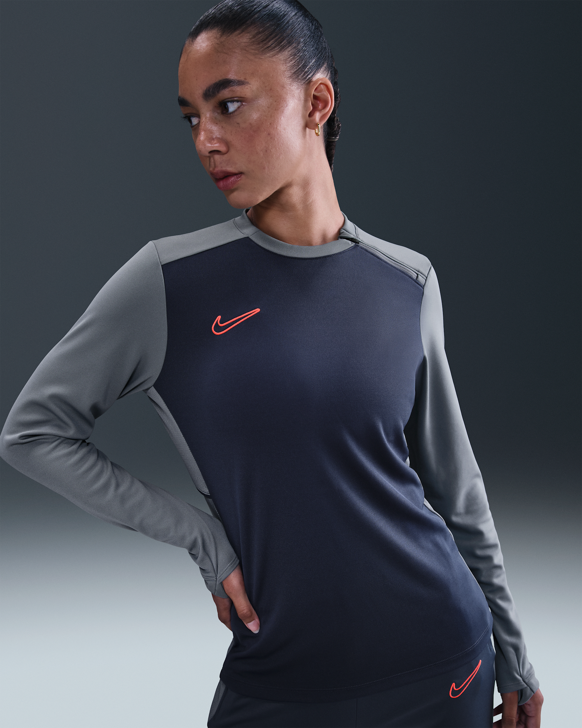 Nike Academy Women's Dri-FIT Crew-Neck Long-Sleeve Soccer Top - Thunder Blue/Cool Grey/Bright Crimson